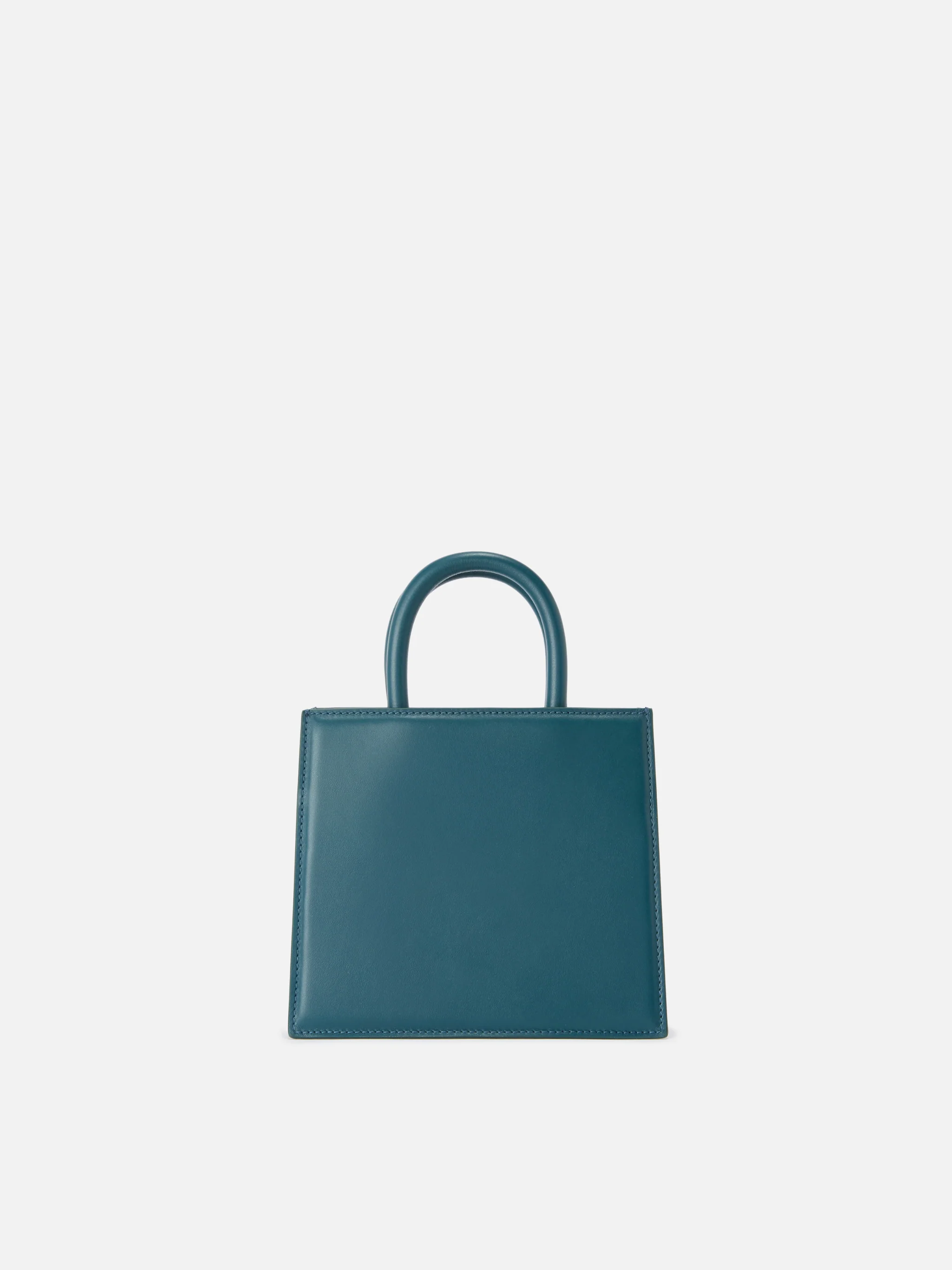 Borsa Shop mini strutturata in pelle liscia ottanio con targhetta metallica - Image 3
