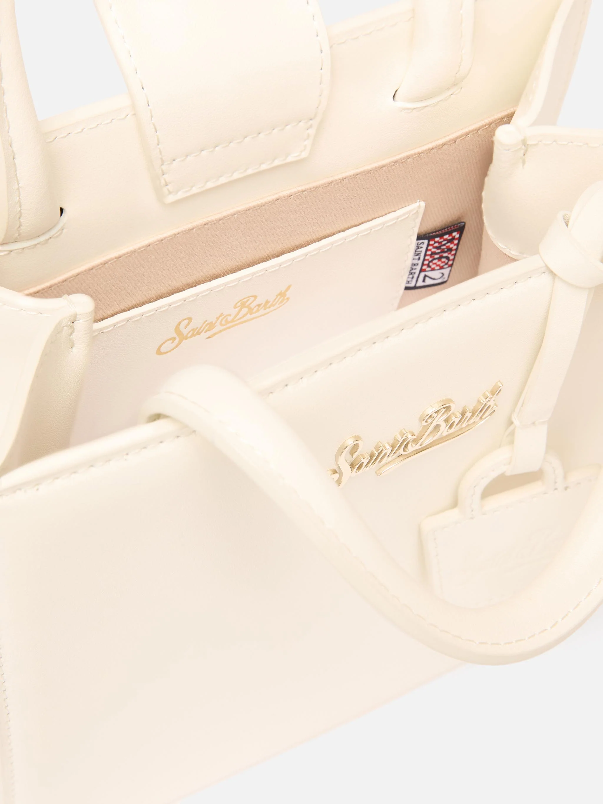 Borsa Shop mini strutturata in pelle liscia bianca con targhetta metallica - Image 5