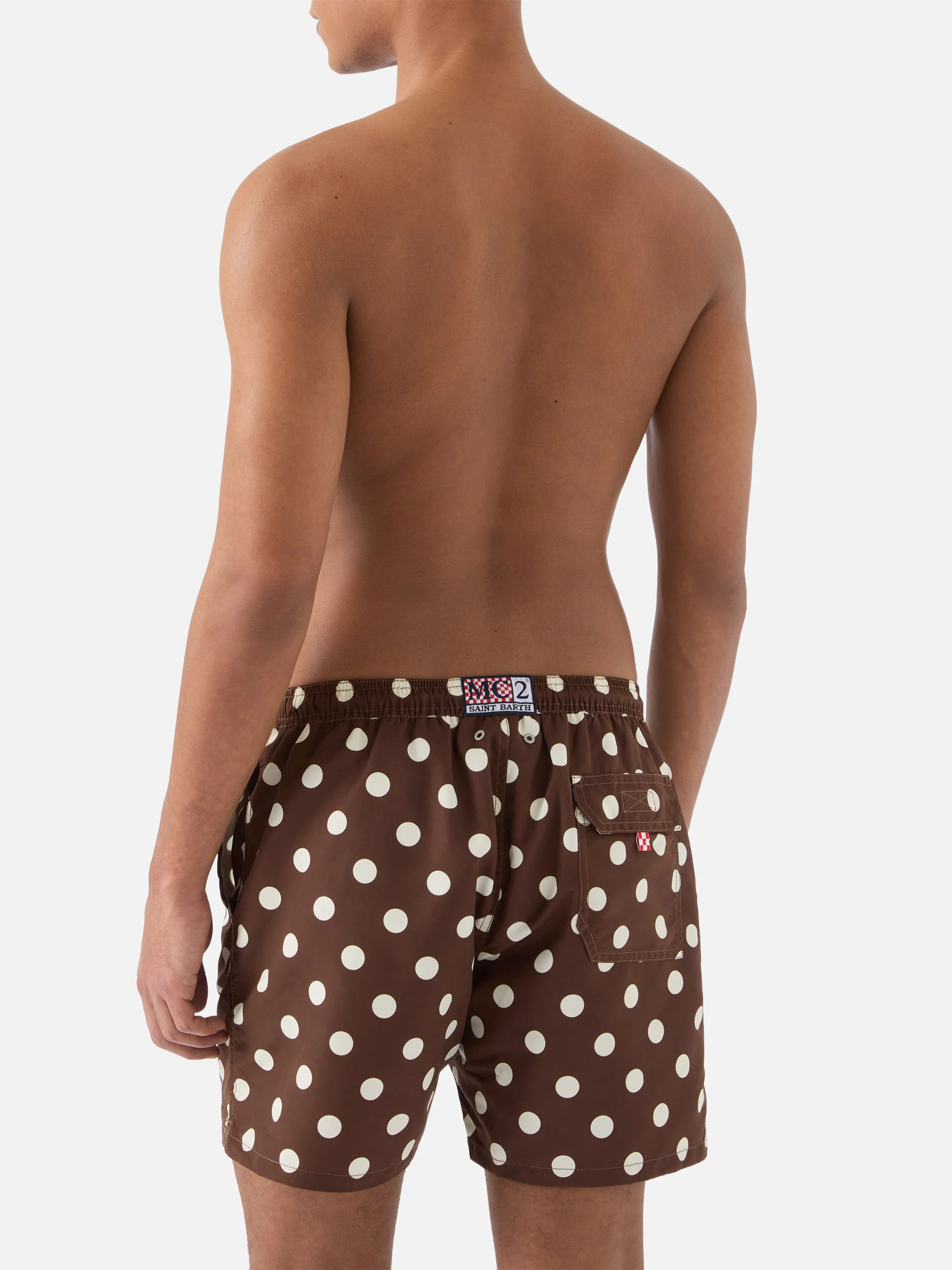 Costume mare Syros marrone con ricamo pois a contrasto - Image 5