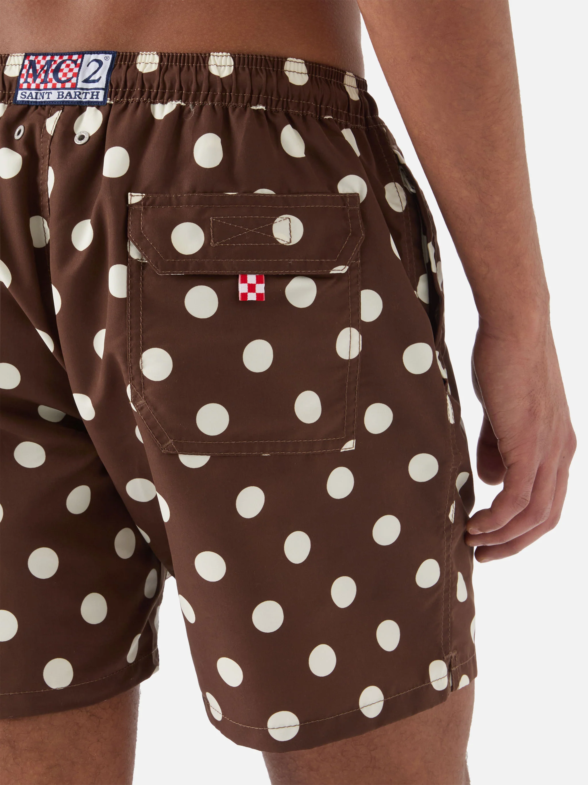 Costume mare Syros marrone con ricamo pois a contrasto - Image 6