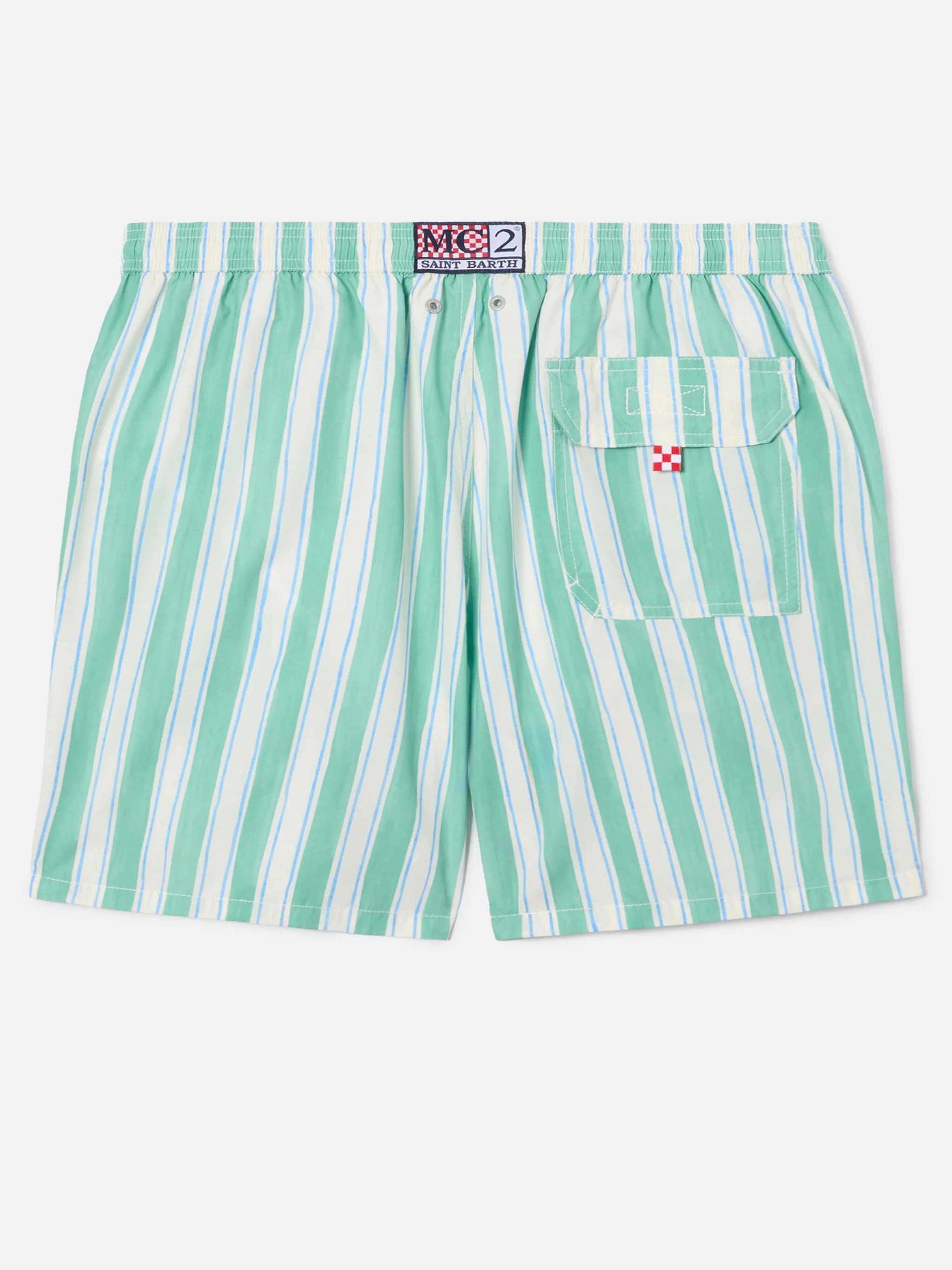 Costume mare Syros a righe verdi con ricamo logo - Image 2