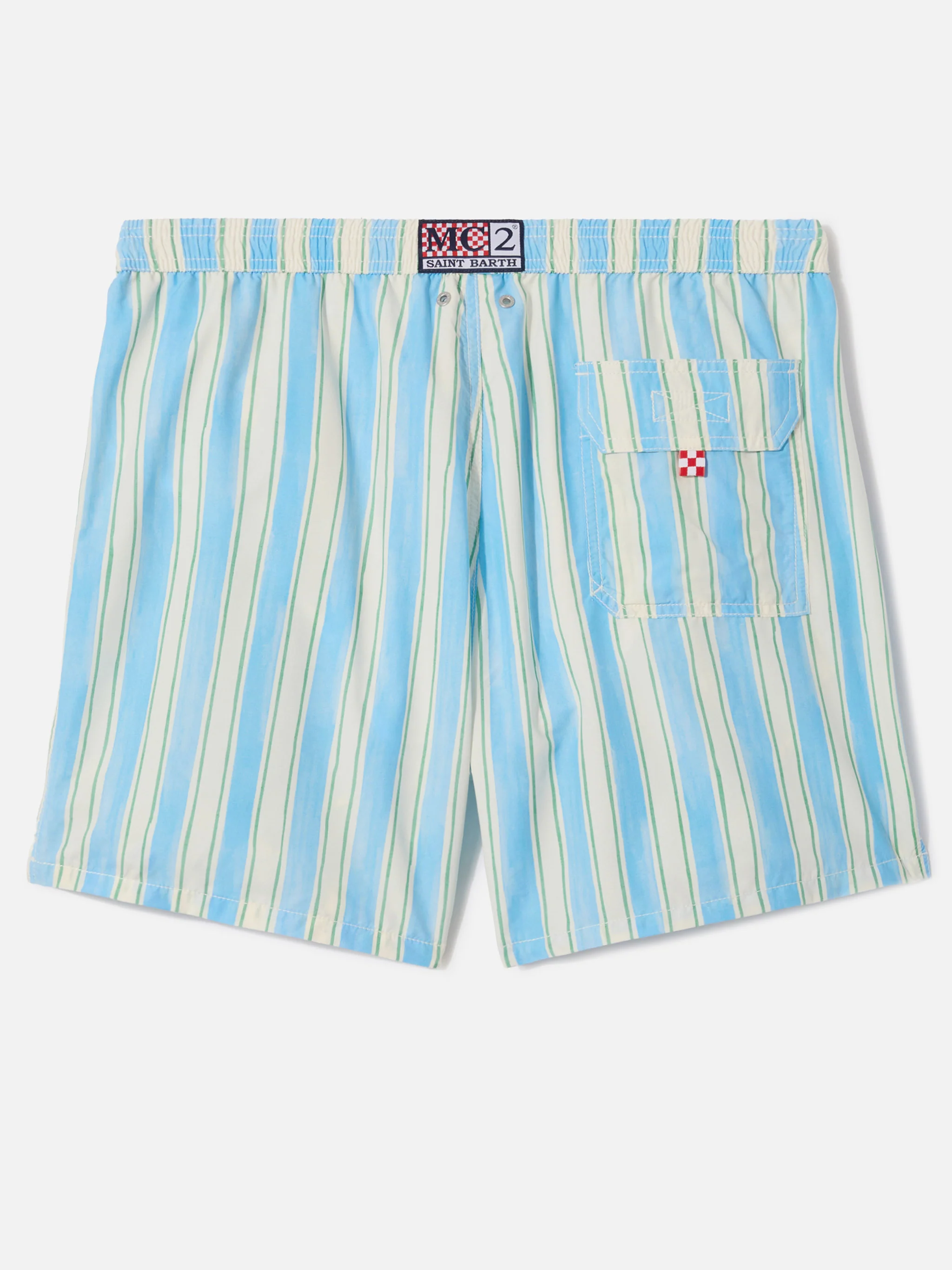 Costume mare Syros a righe azzurre con ricamo logo - Image 2