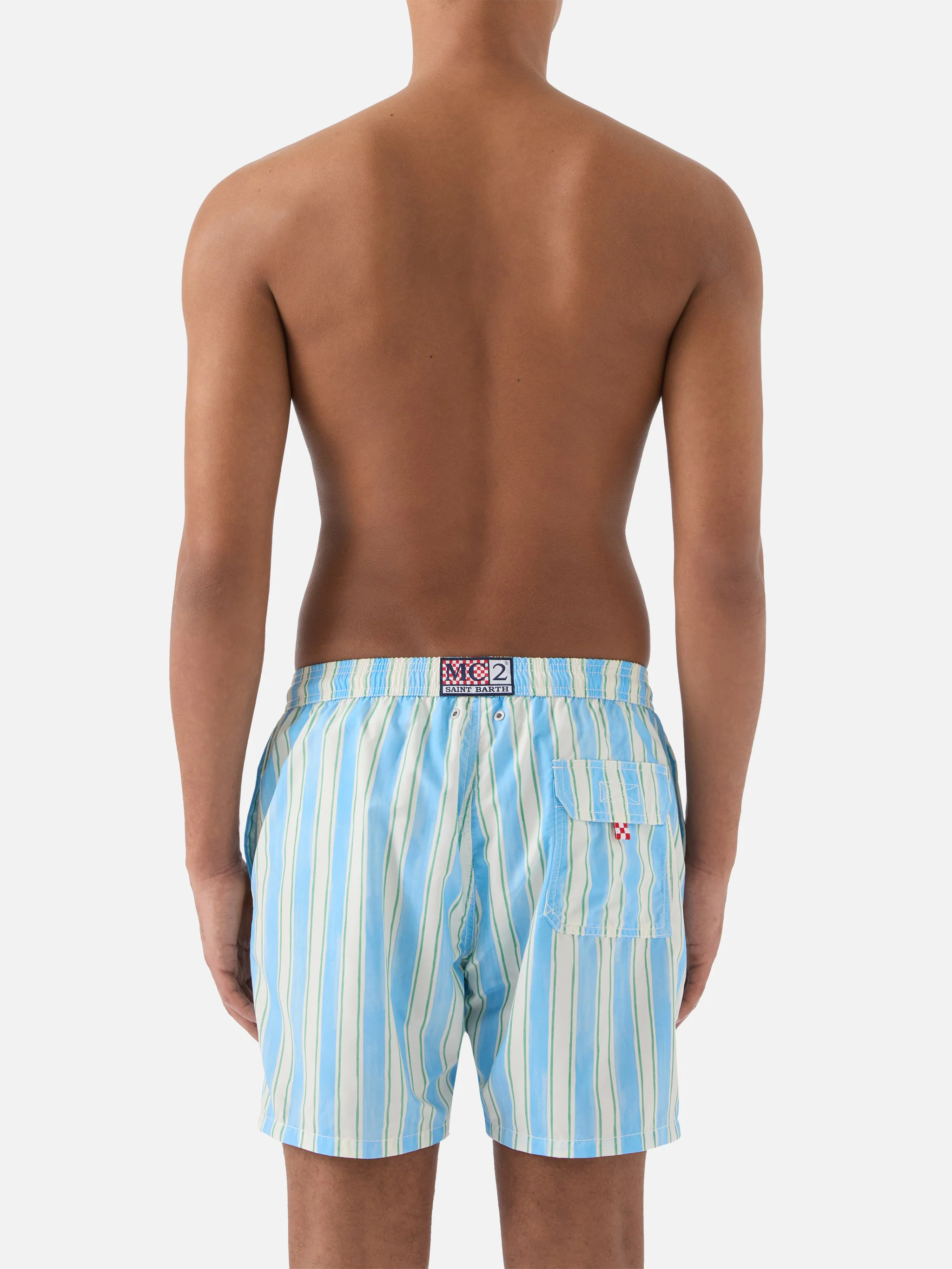 Costume mare Syros a righe azzurre con ricamo logo - Image 5