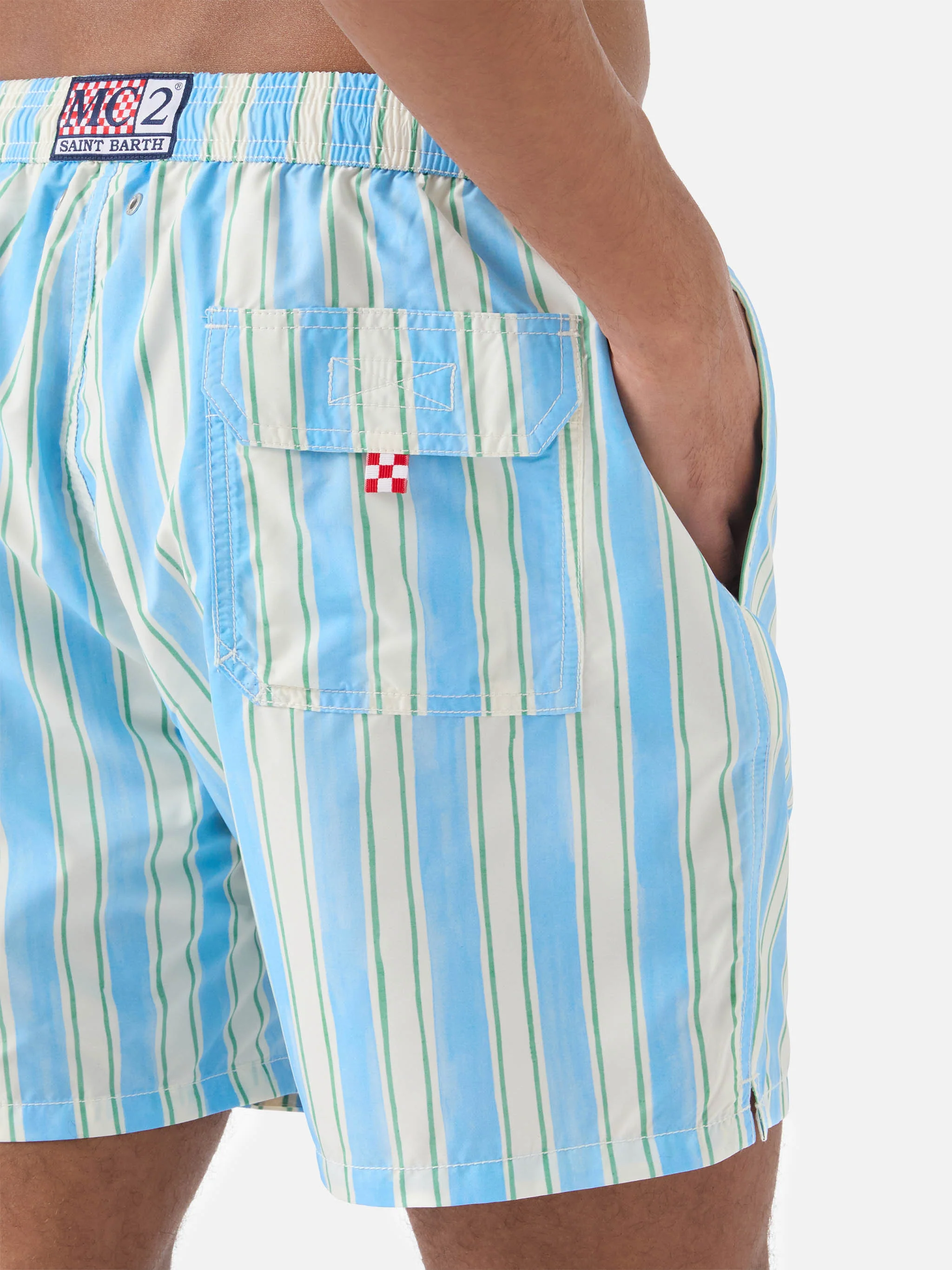 Costume mare Syros a righe azzurre con ricamo logo - Image 6