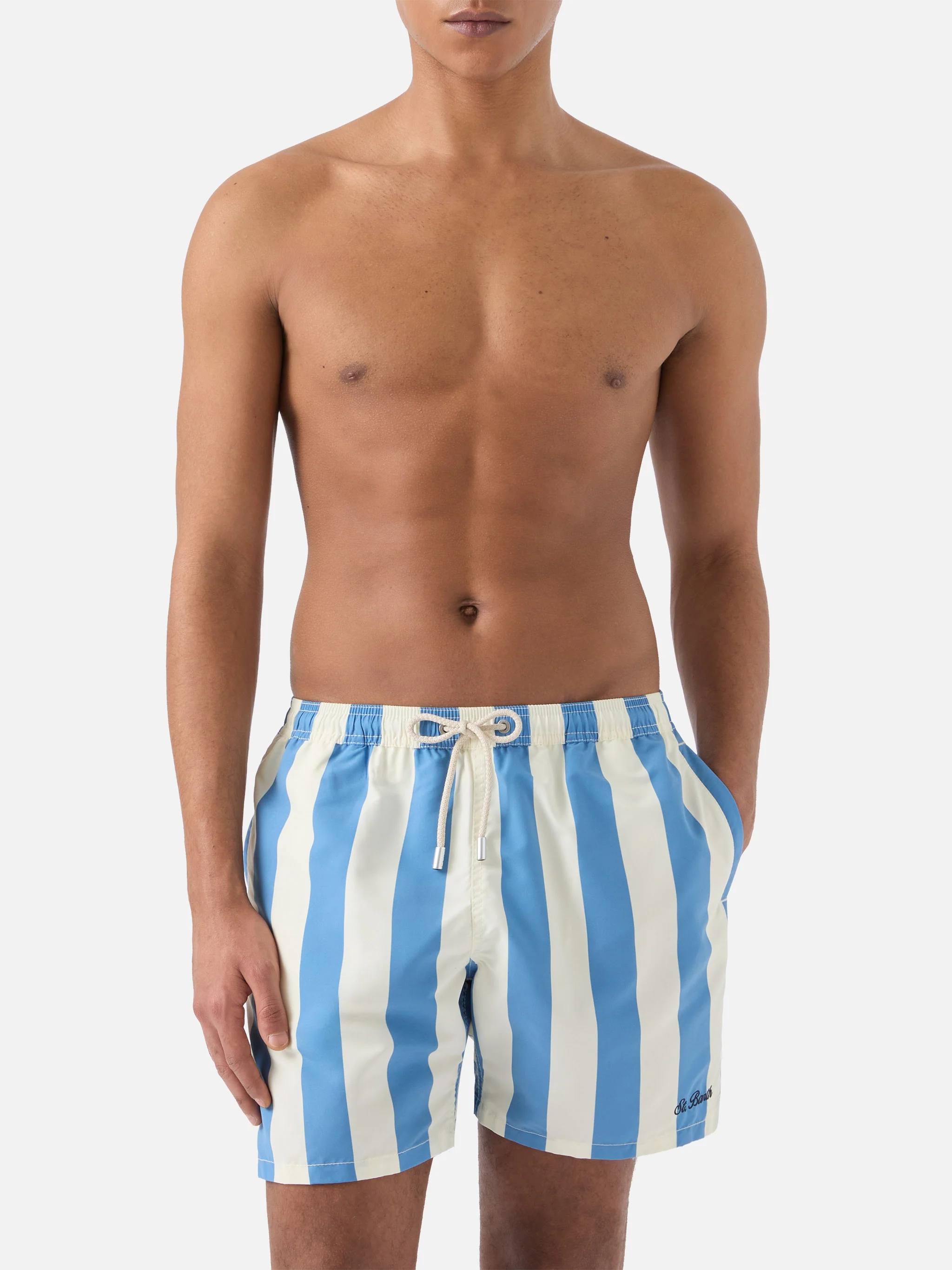 Costume mare Syros a righe bianche e azzurre - Image 3