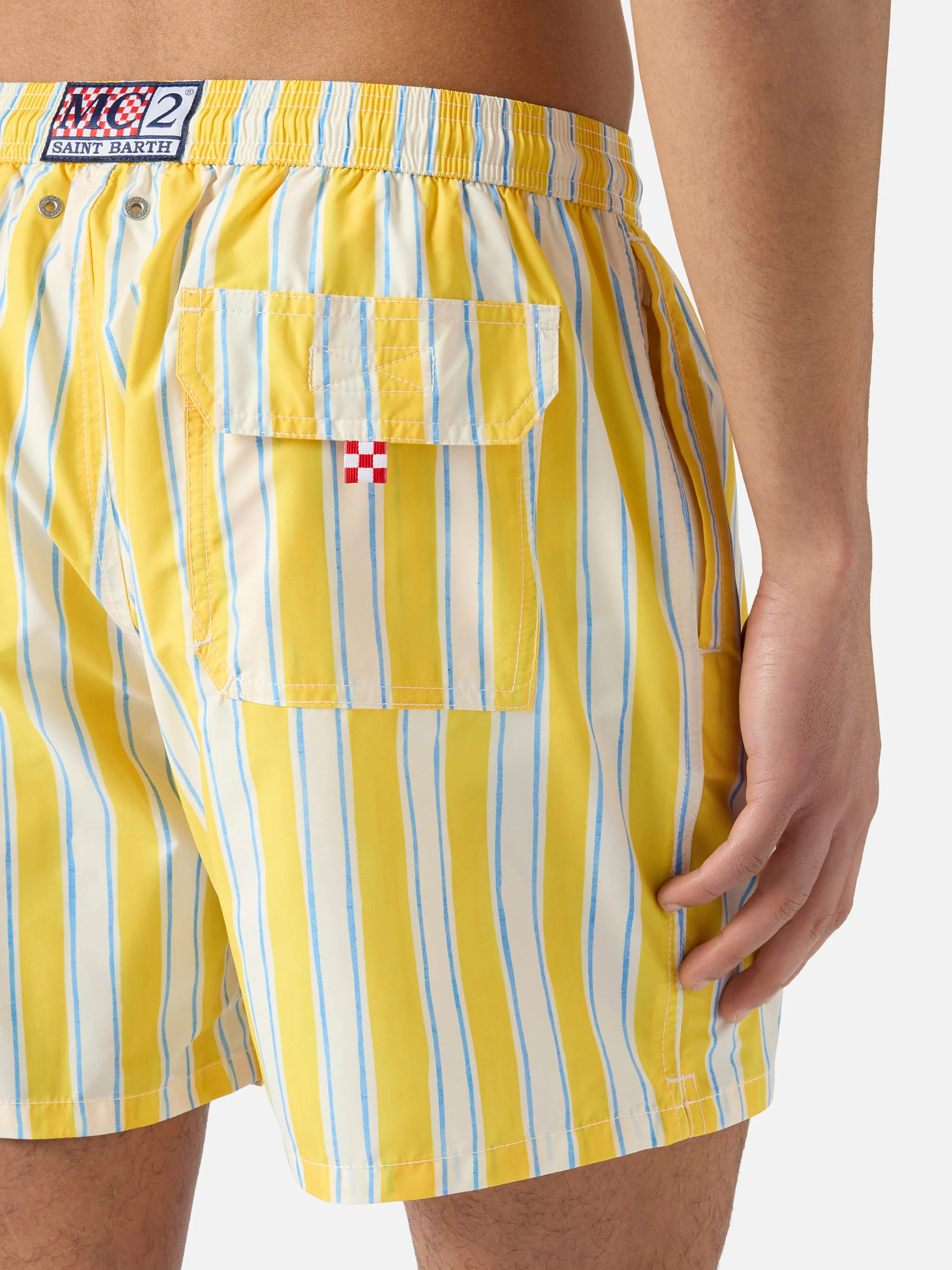 Costume mare Syros a righe gialle con ricamo logo - Image 6