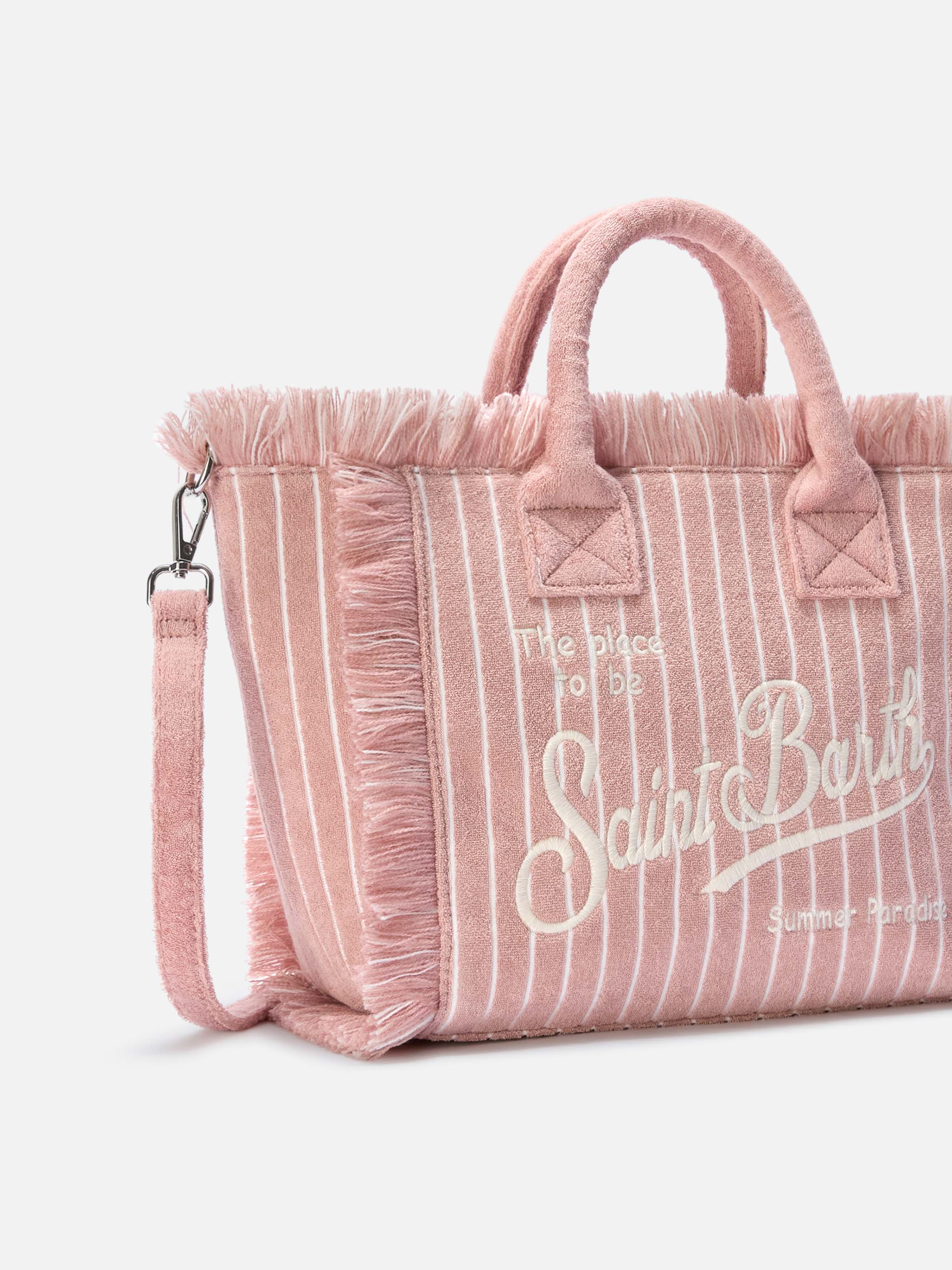 Borsa Colette in tessuto effetto spugnaa righe rosa - Image 3