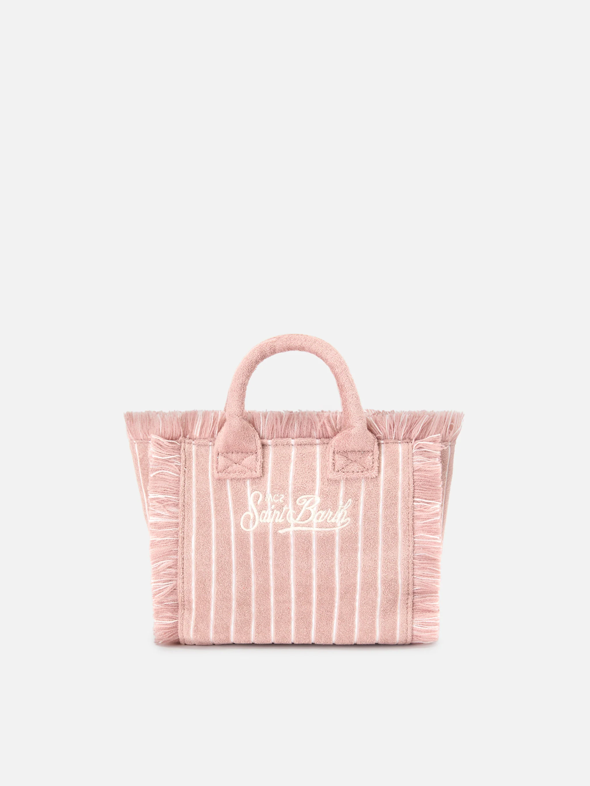 Borsa Vanity mini in tessuto effetto spugna a righe rosa - Image 4