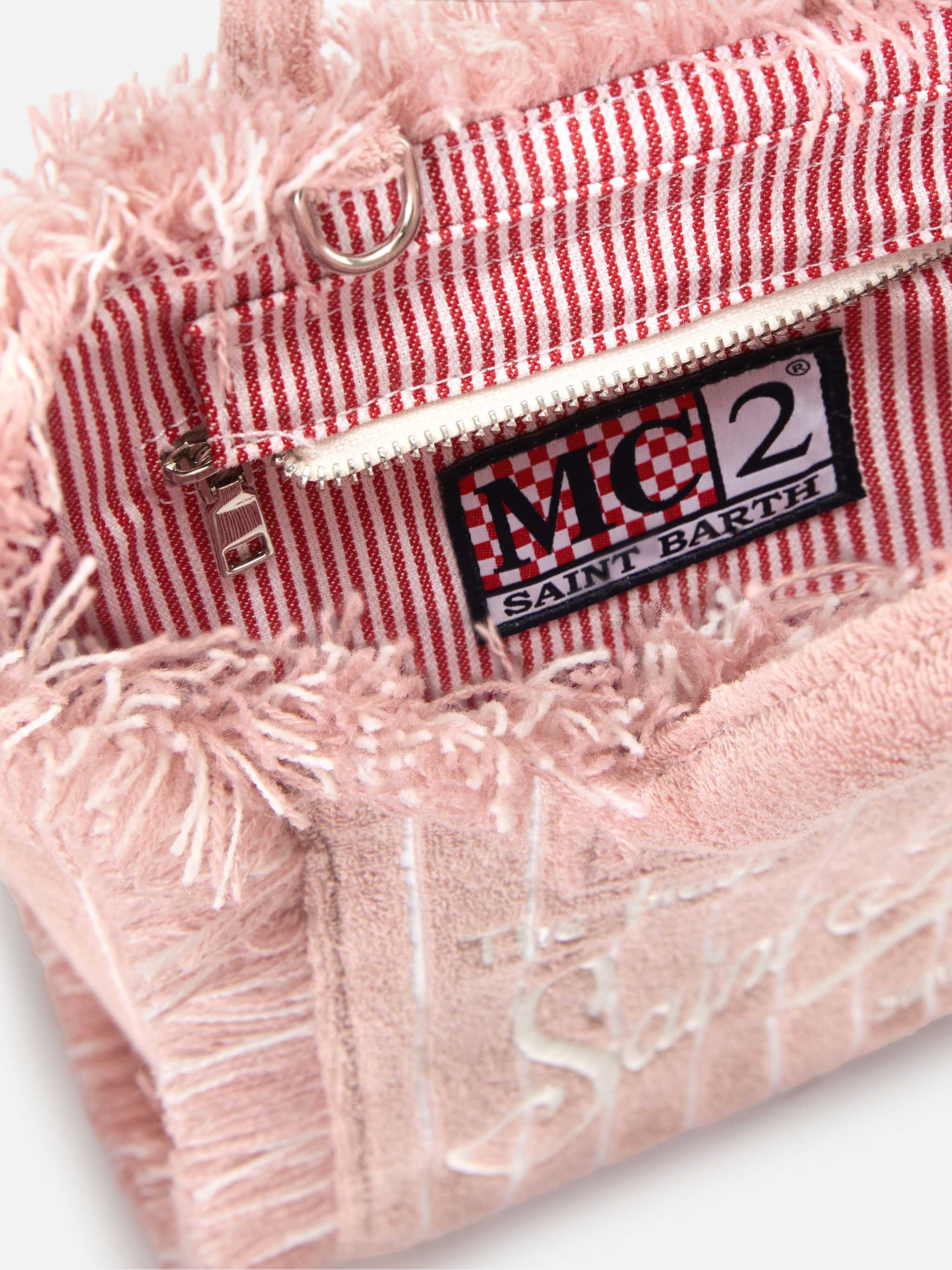Borsa Vanity mini in tessuto effetto spugna a righe rosa - Image 5