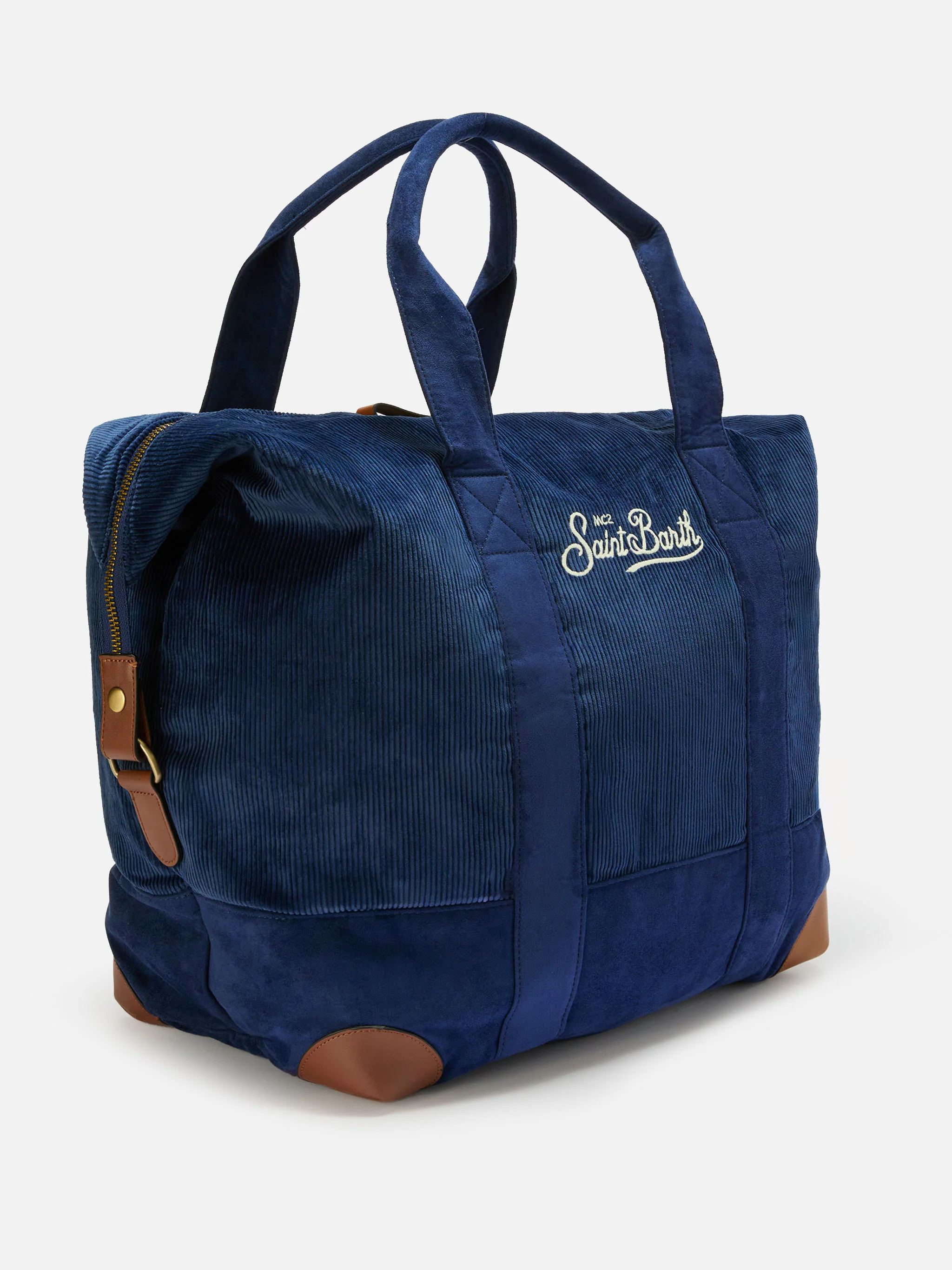 Borsone da viaggio Travel Bag Corduroy in velluto a coste blu e suede - Image 3