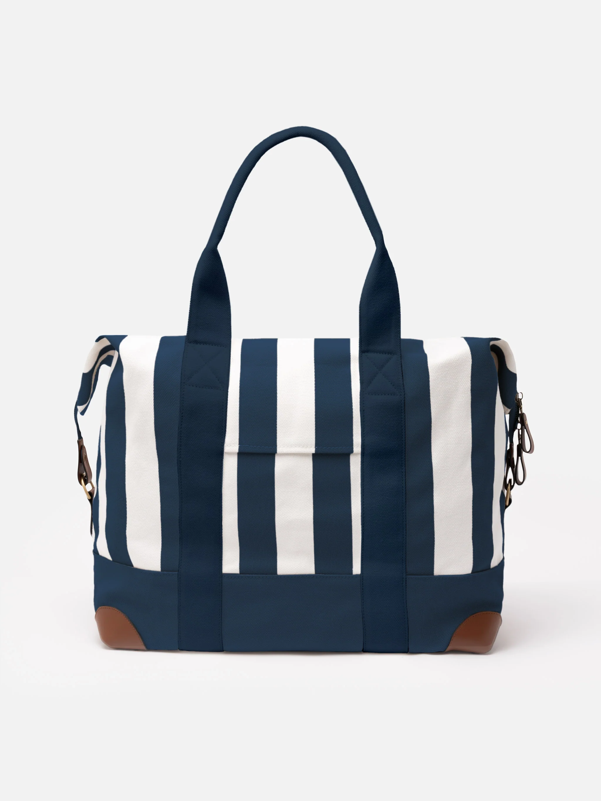 Travel Duffel Bag in canvas di cotone con stampa a righe blu - Image 2