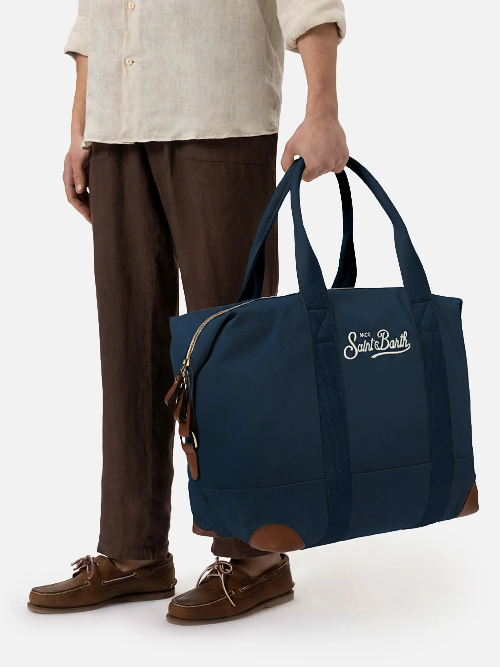 Travel Duffel Bag in navy blue cotton - Image 3