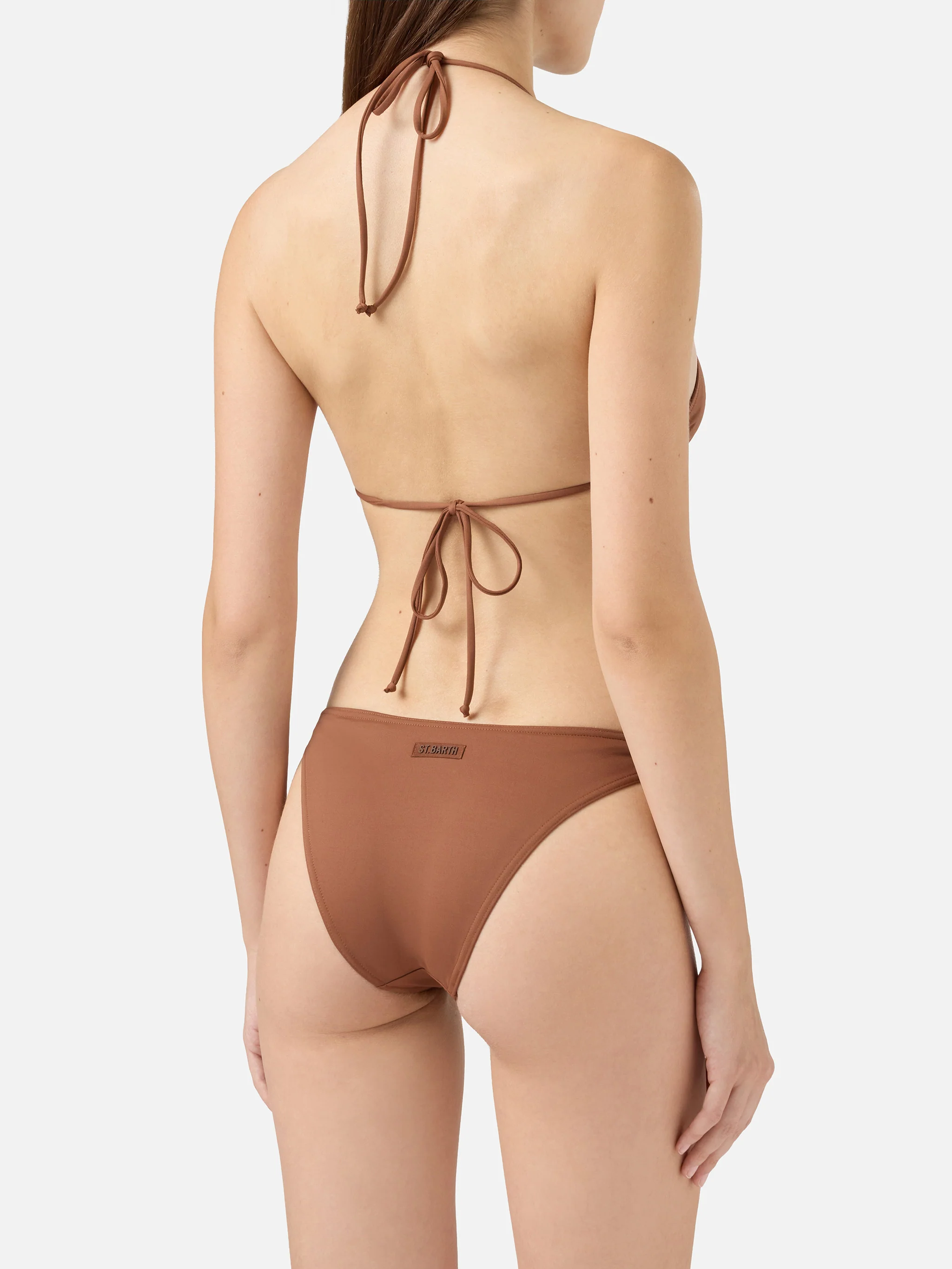 Bikini triangolo Leah Lido in marrone con slip classico - Image 4