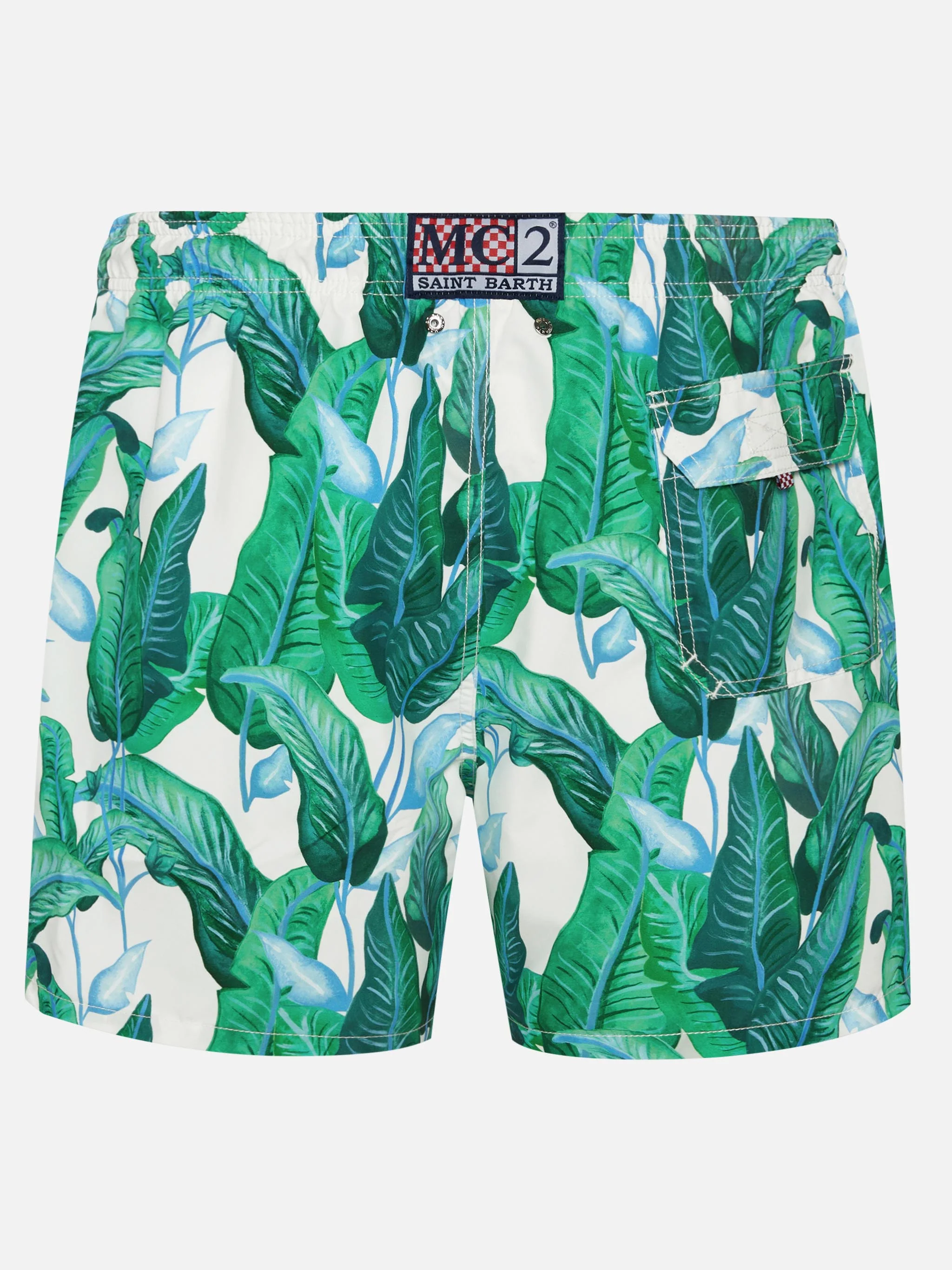 Costume da bagno di media lunghezza con stampa foglie tropicali - Image 2