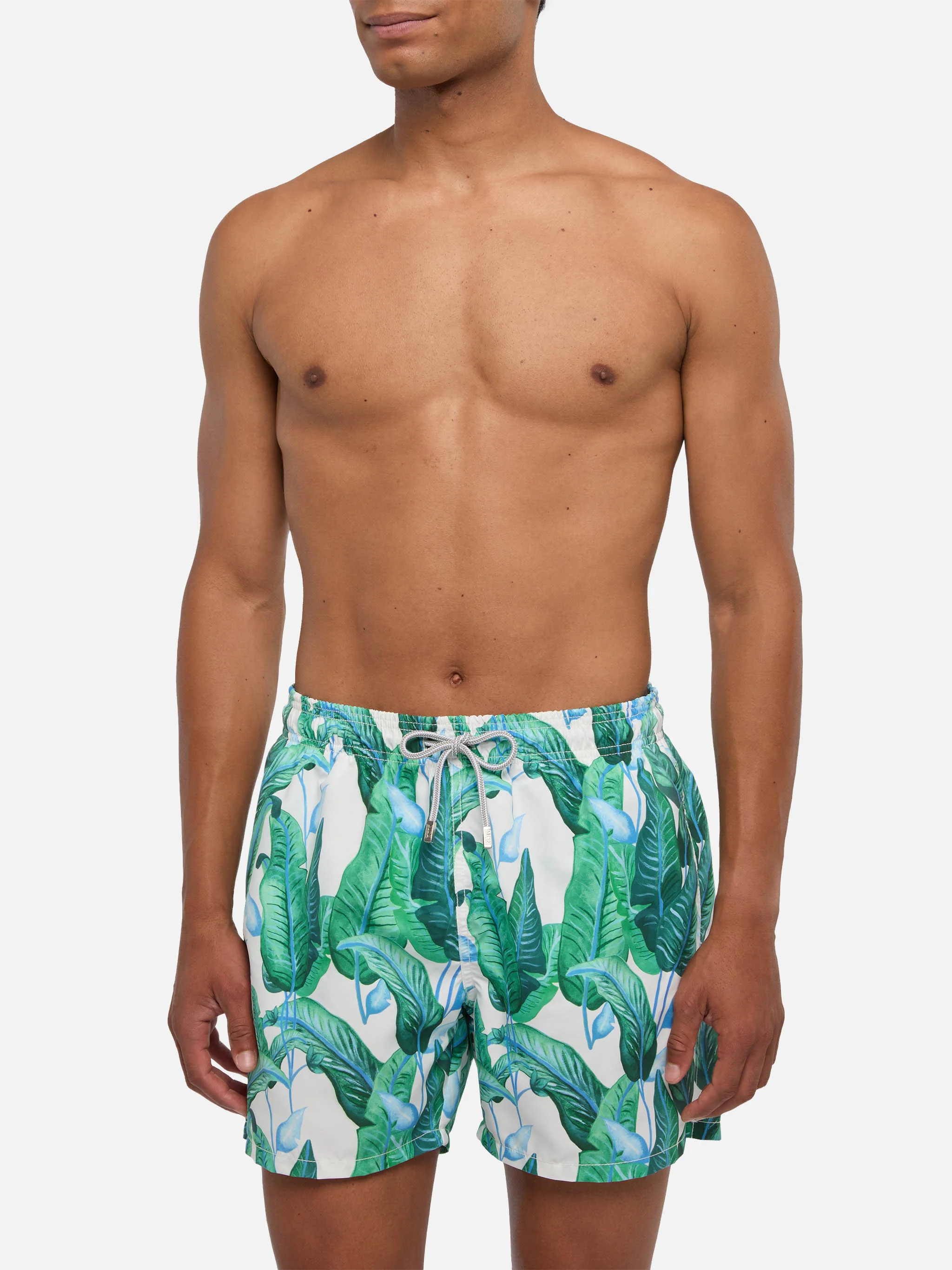 Costume da bagno di media lunghezza con stampa foglie tropicali - Image 3