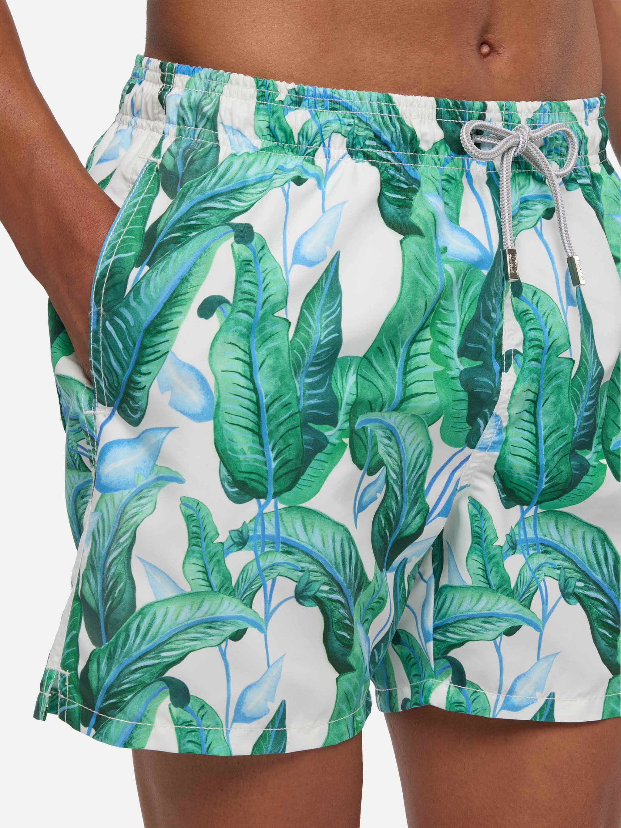 Costume da bagno di media lunghezza con stampa foglie tropicali - Image 4