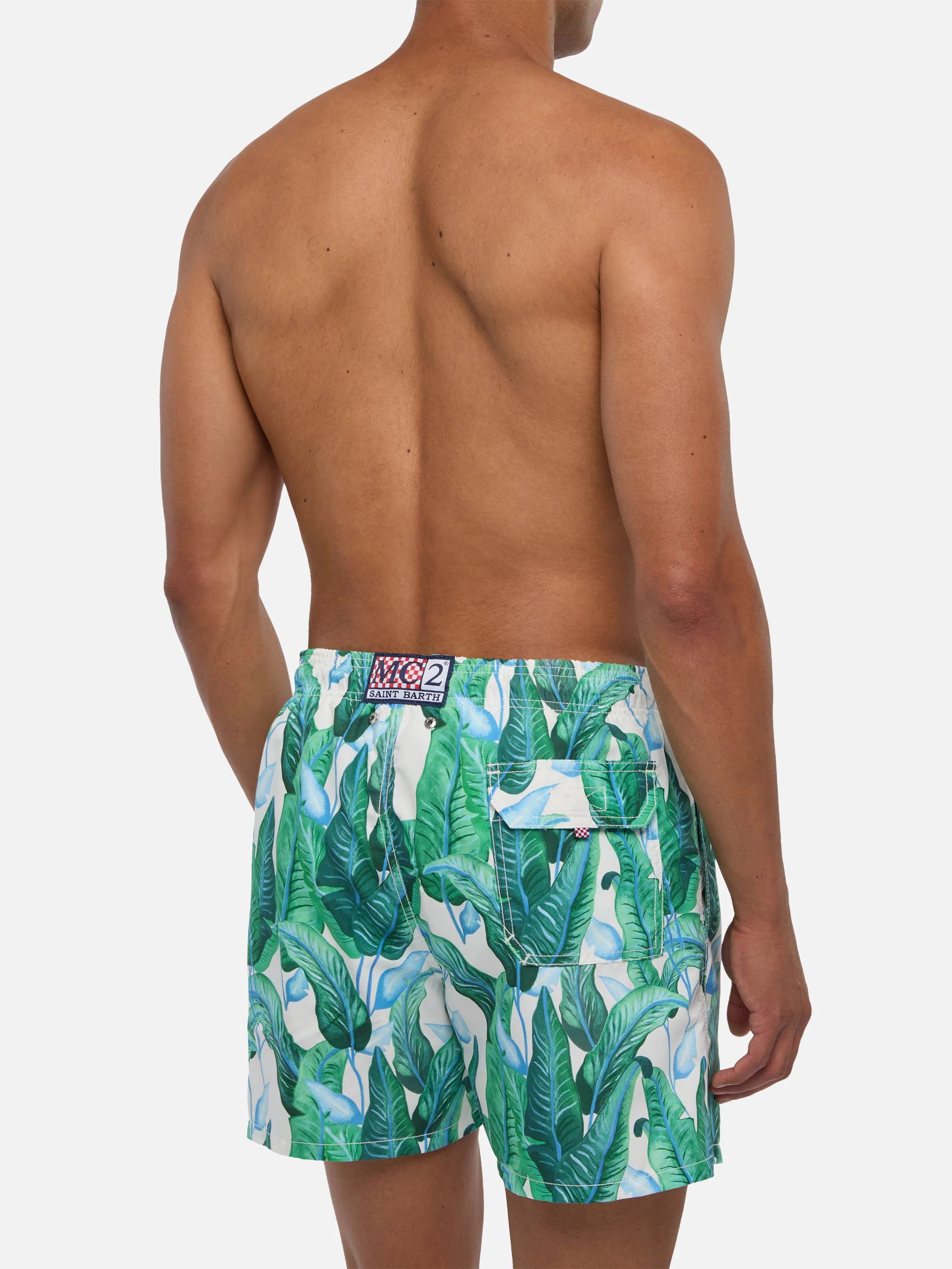 Costume da bagno di media lunghezza con stampa foglie tropicali - Image 5