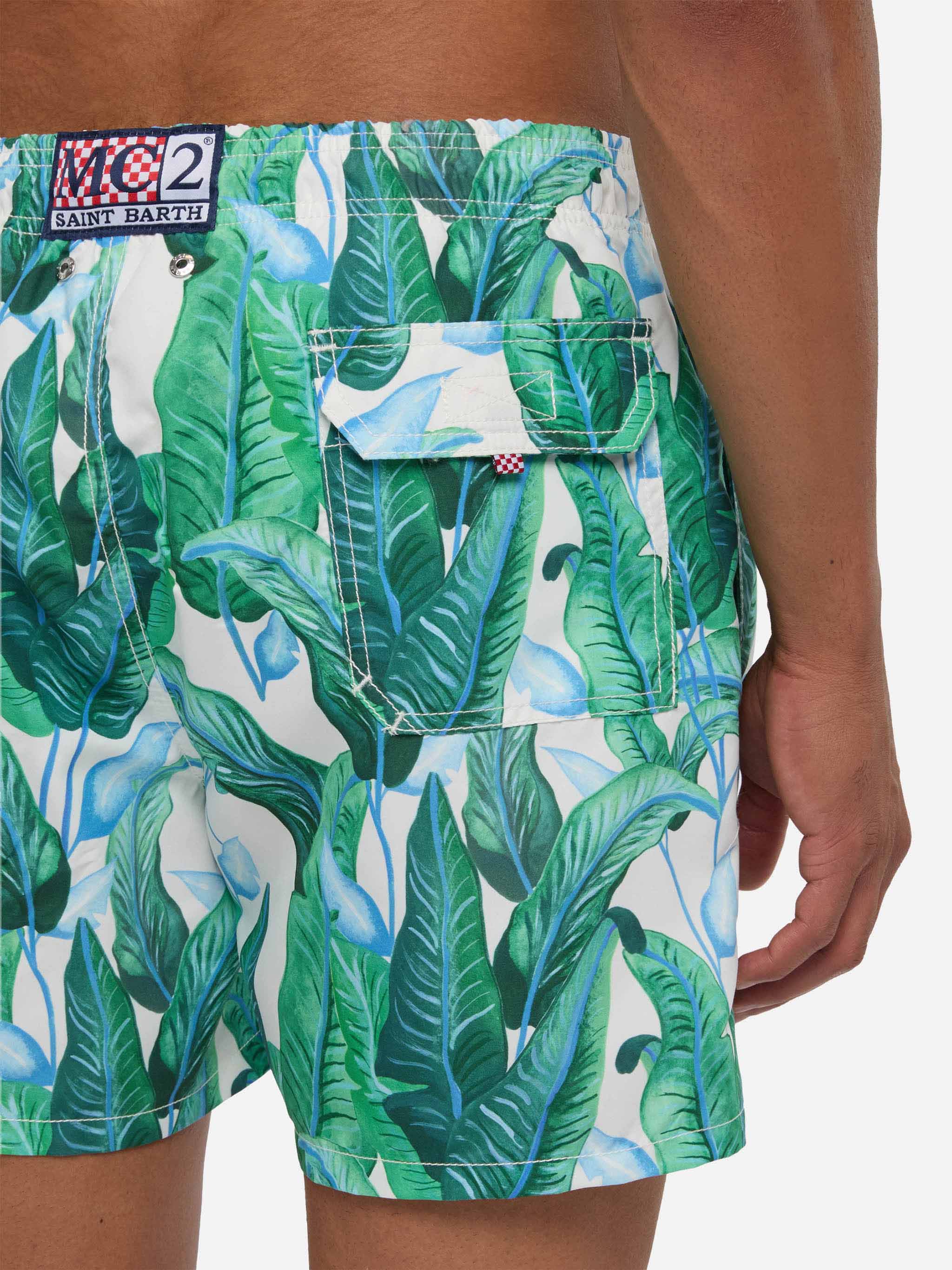 Costume da bagno di media lunghezza con stampa foglie tropicali - Image 6