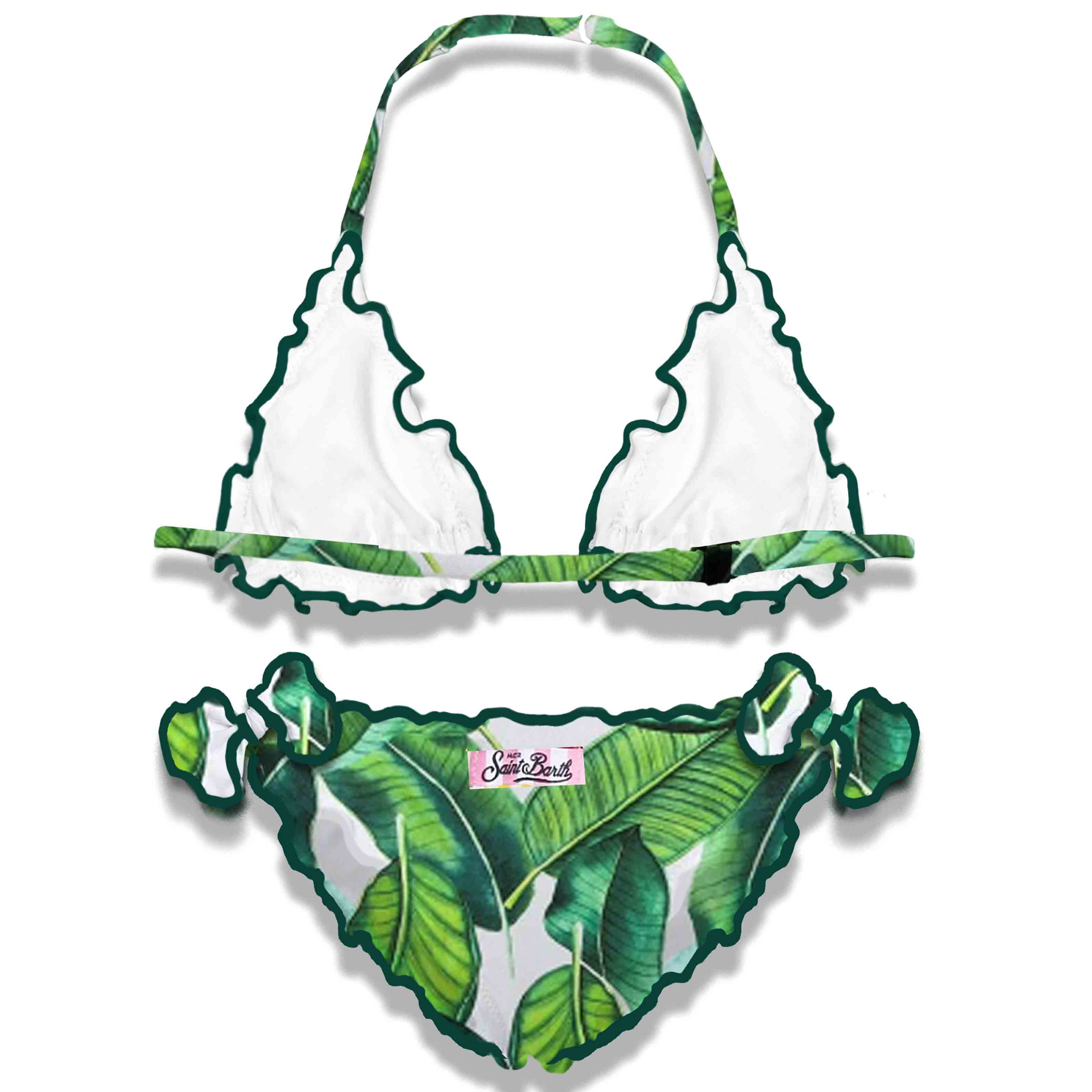 Bikini da bambina a triangolo con stampa tropicale - Image 2
