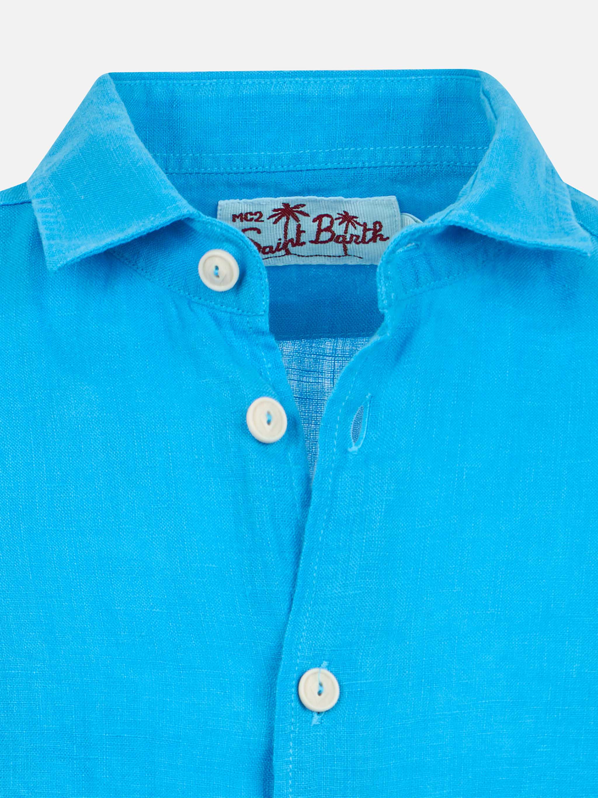 Camicia Agnes in lino turchese da bambino - Image 3