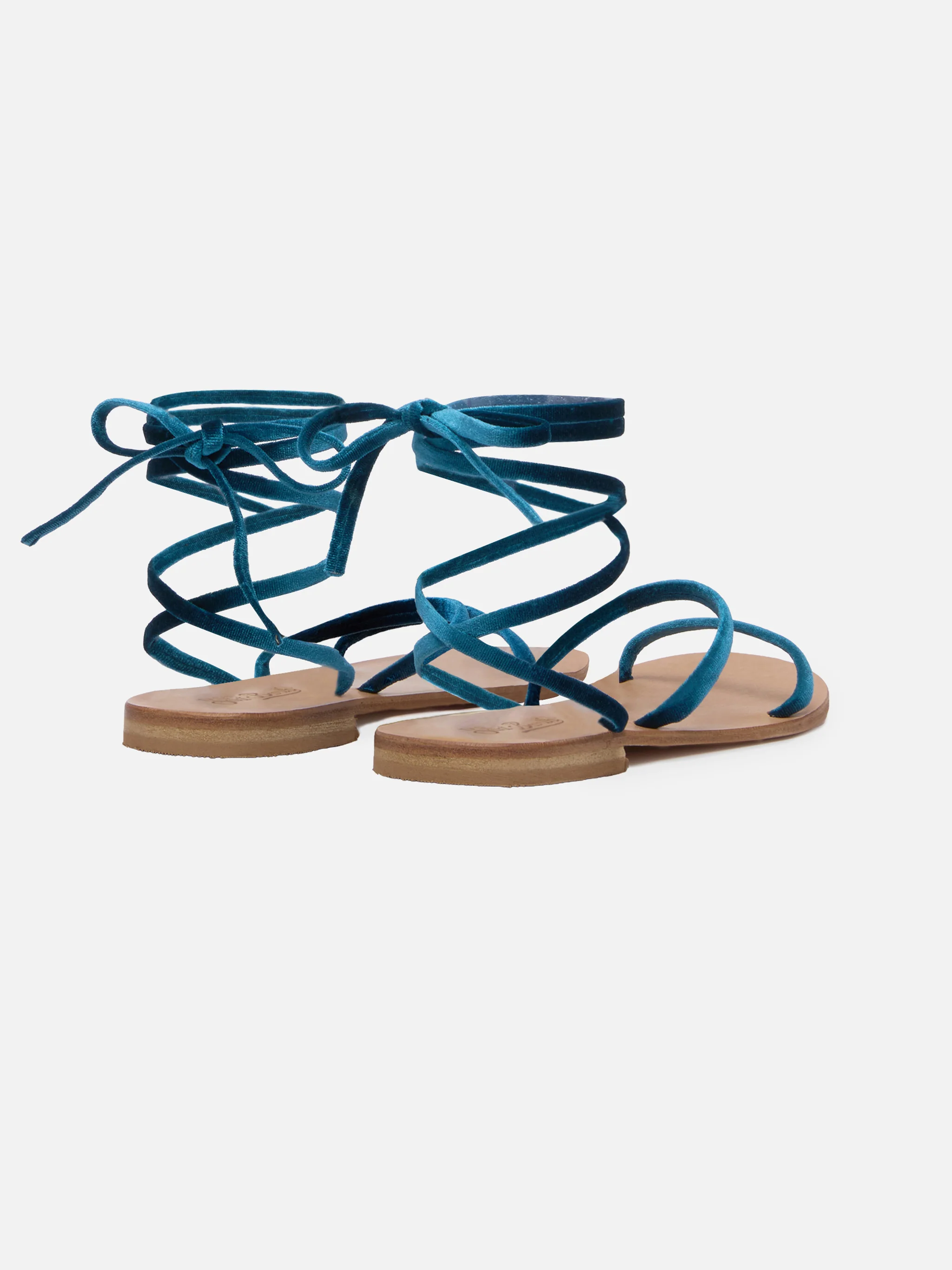 Wrap Flat Sandals in velluto turchese - Image 2