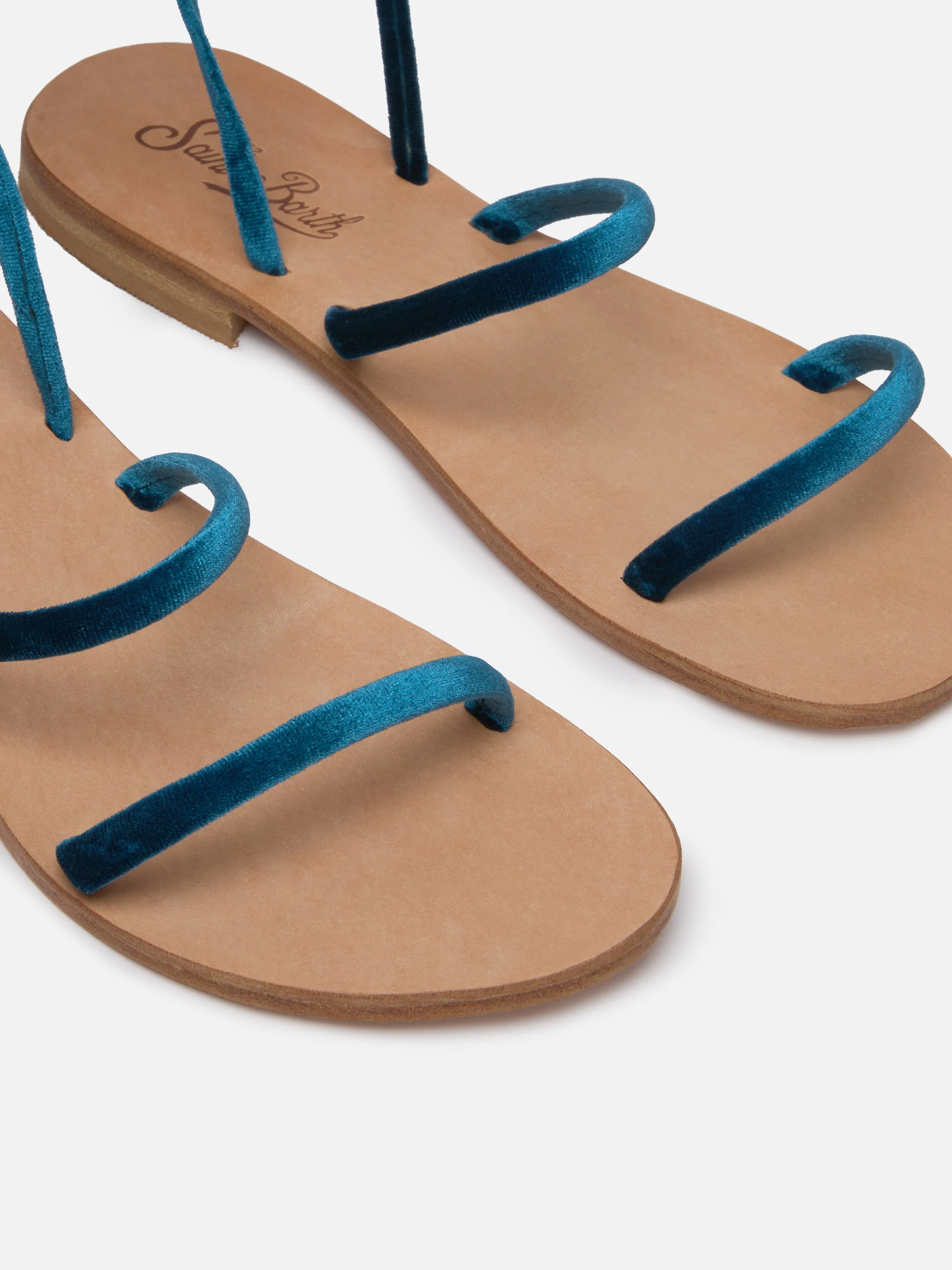 Wrap Flat Sandals in velluto turchese - Image 3