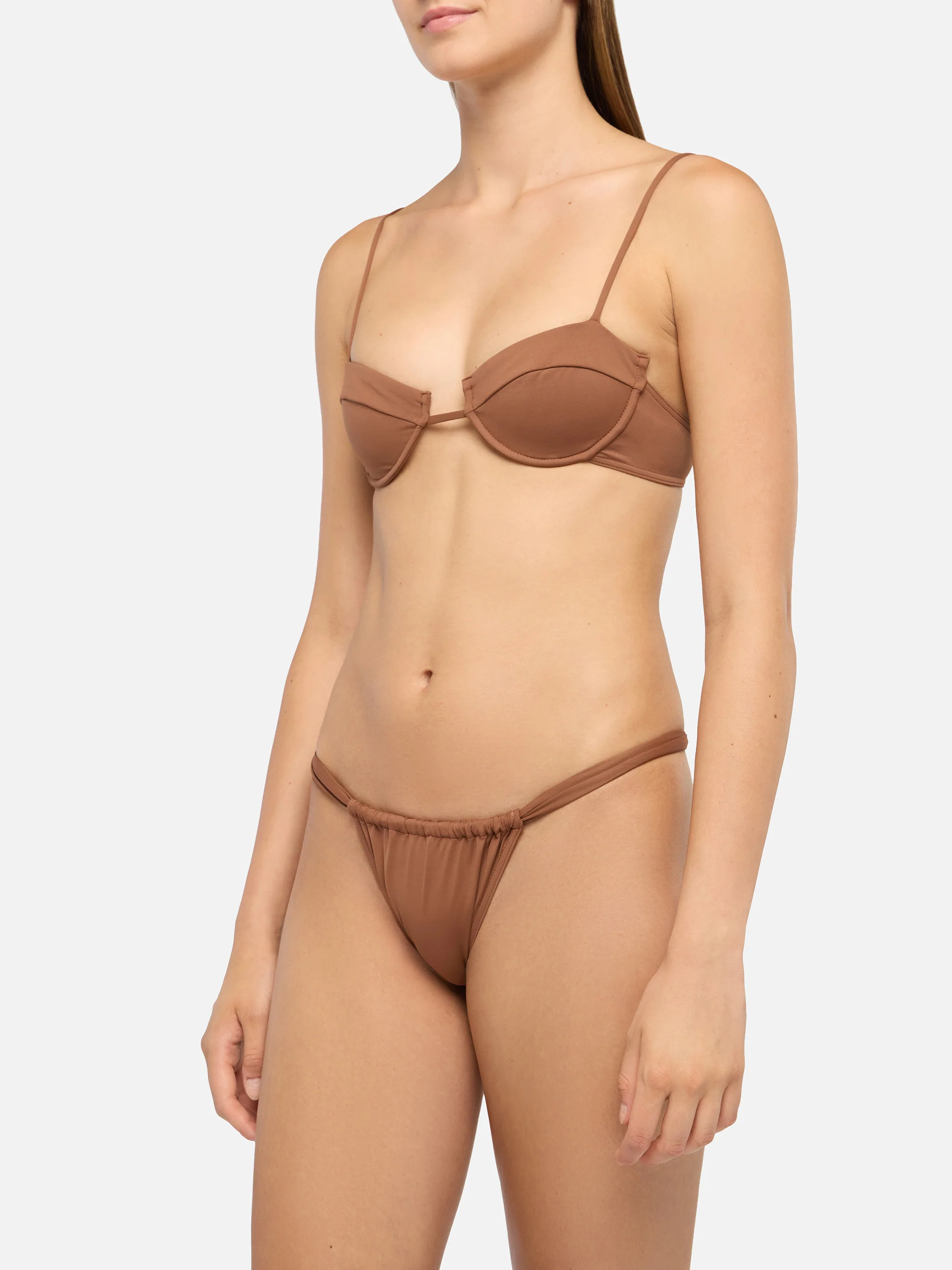 Bikini a bralette con ferretto Salina Noelle e slip modello cheeky in marrone - Image 2