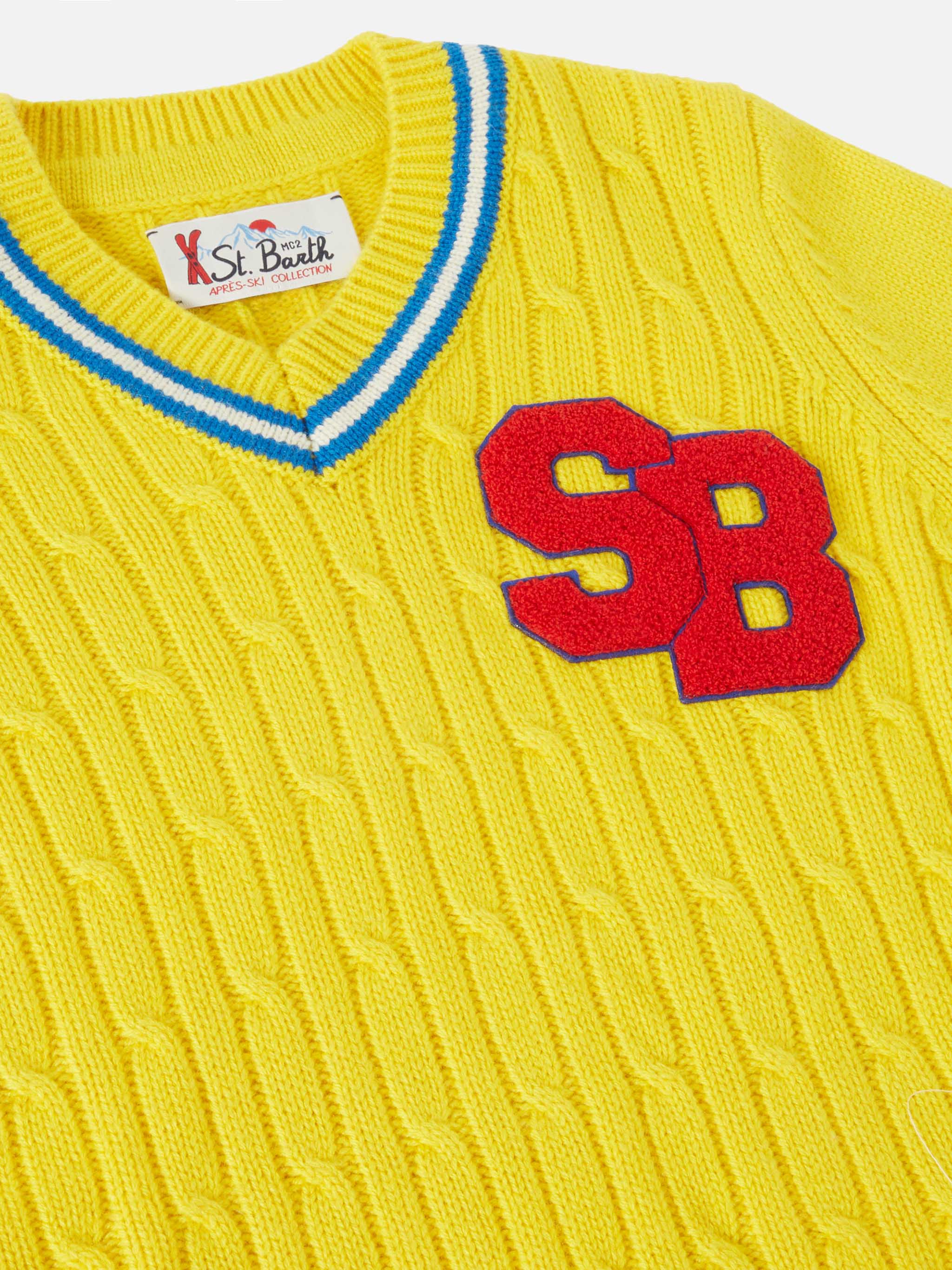 Maglione a trecce con scollo a V Roger Jr con patch SB - Image 2