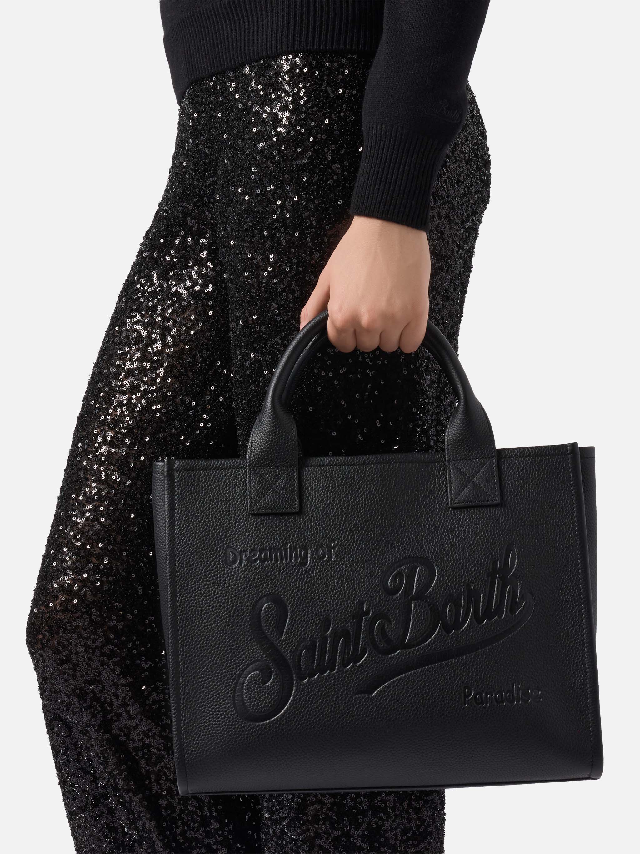 Borsa a spalla Vanity Bag Large in pelle martellata nero - Image 2
