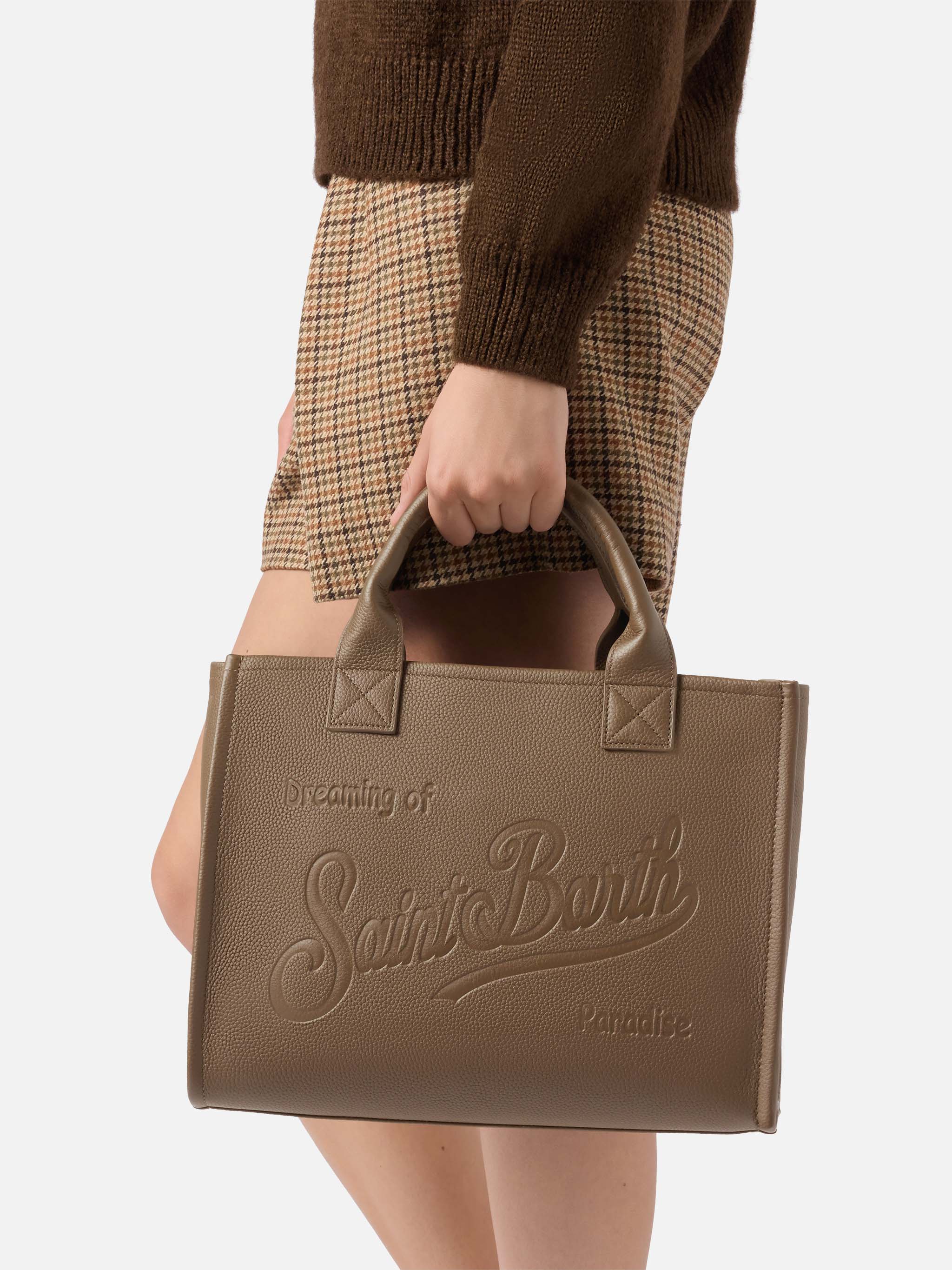Borsa a spalla Vanity Bag Large in pelle martellata marrone - Image 2