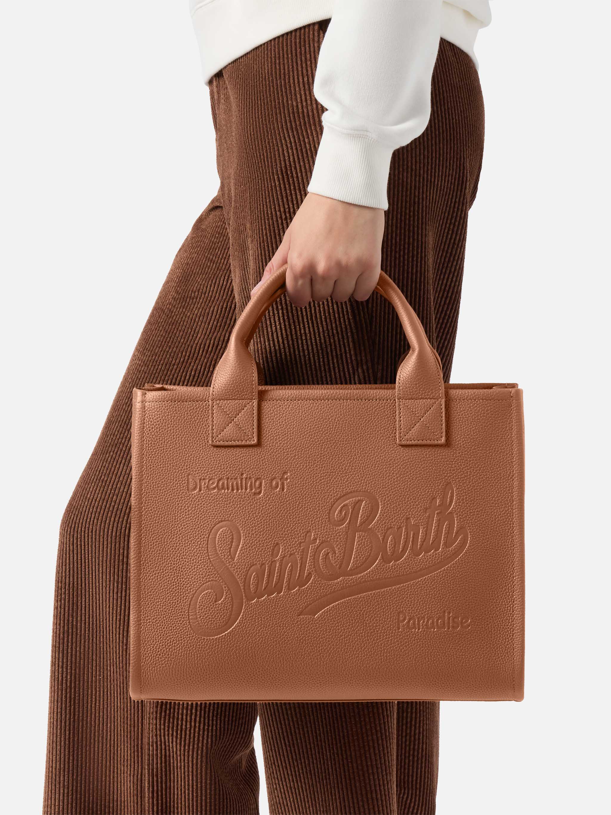 Borsa a spalla Vanity Bag Large in pelle martellata cammello - Image 2
