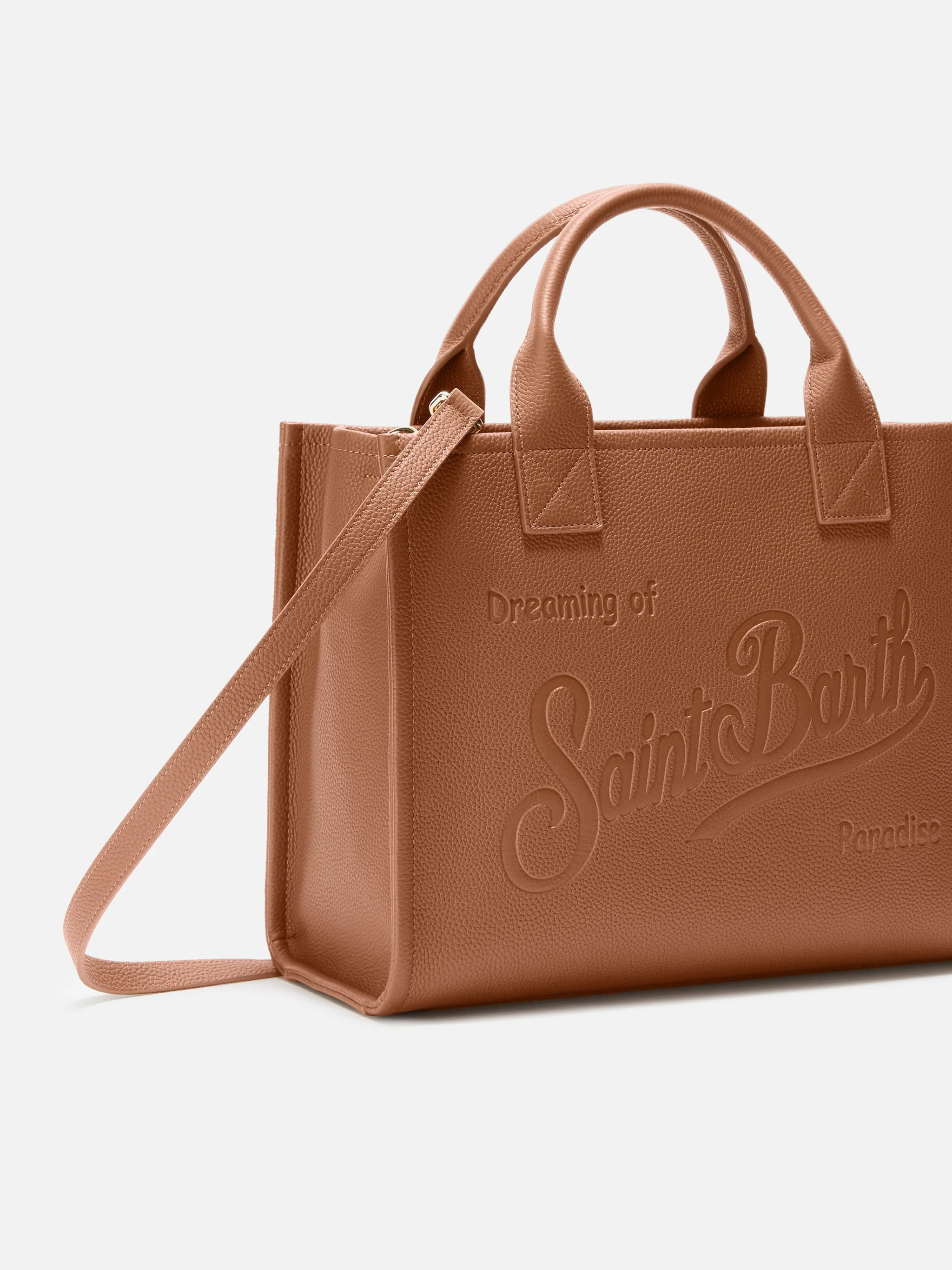 Borsa a spalla Vanity Bag Large in pelle martellata cammello - Image 3