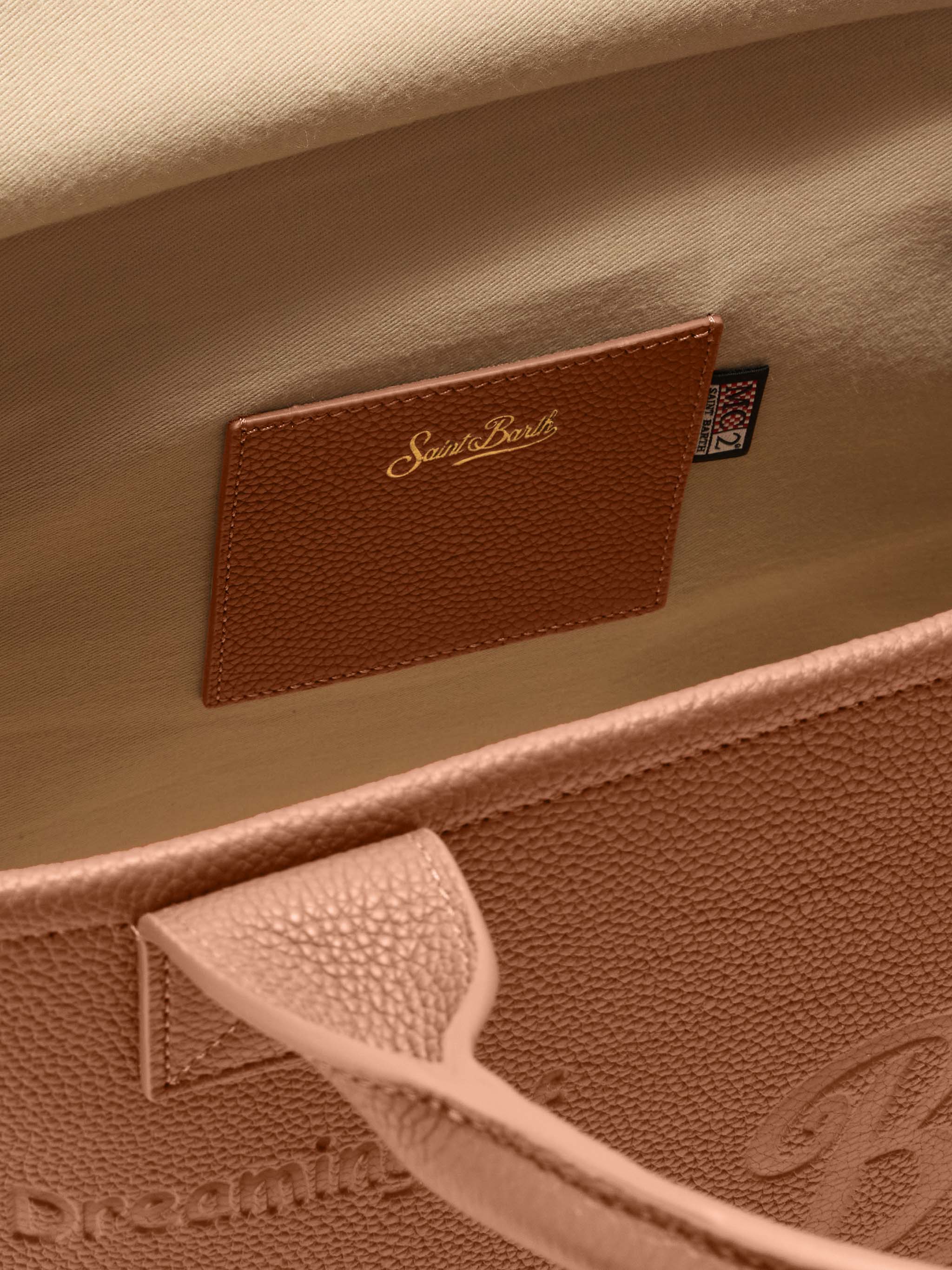 Borsa a spalla Vanity Bag Large in pelle martellata cammello - Image 5