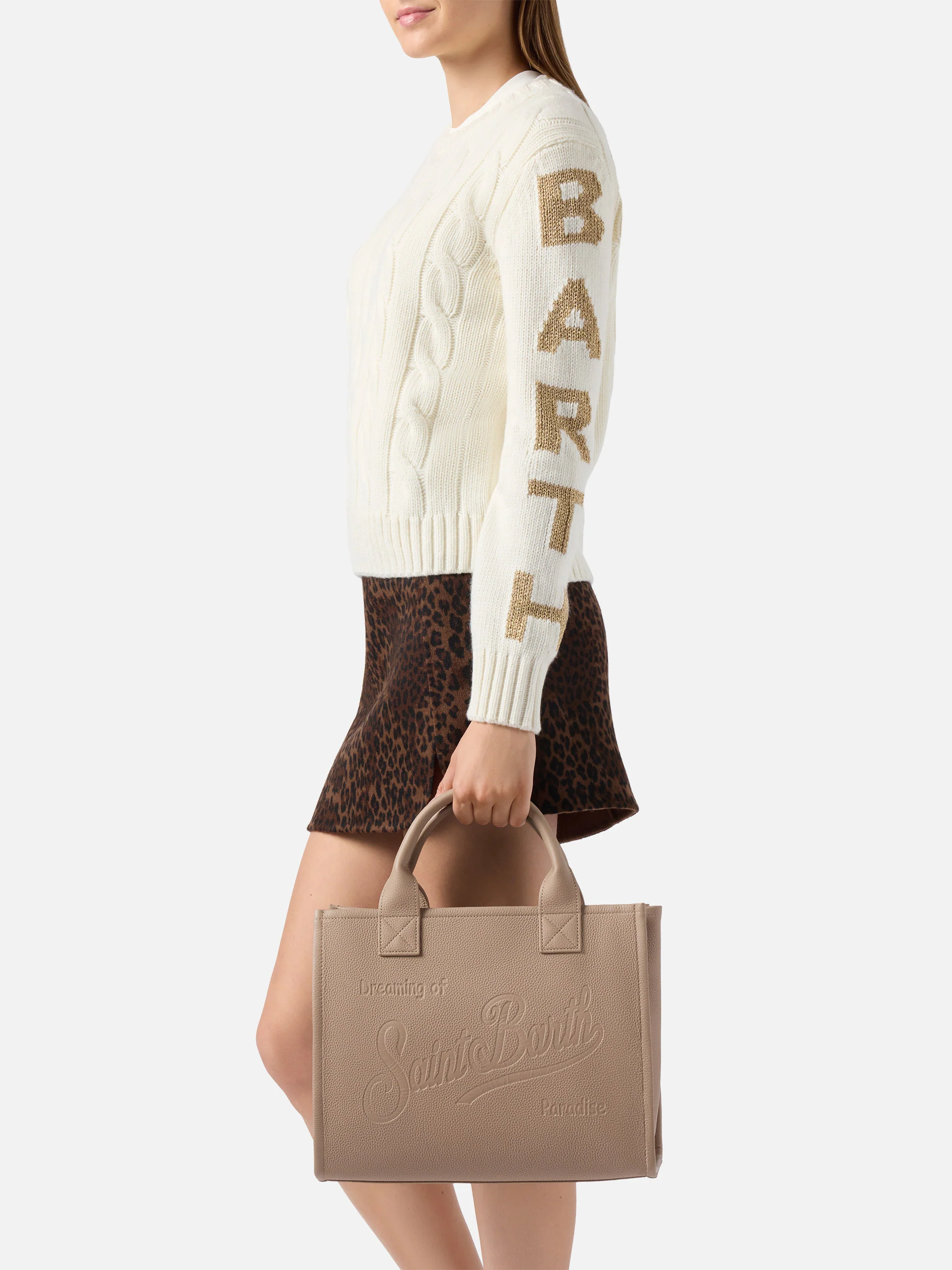 Borsa a spalla Vanity Bag Large in pelle martellata nocciola - Image 2