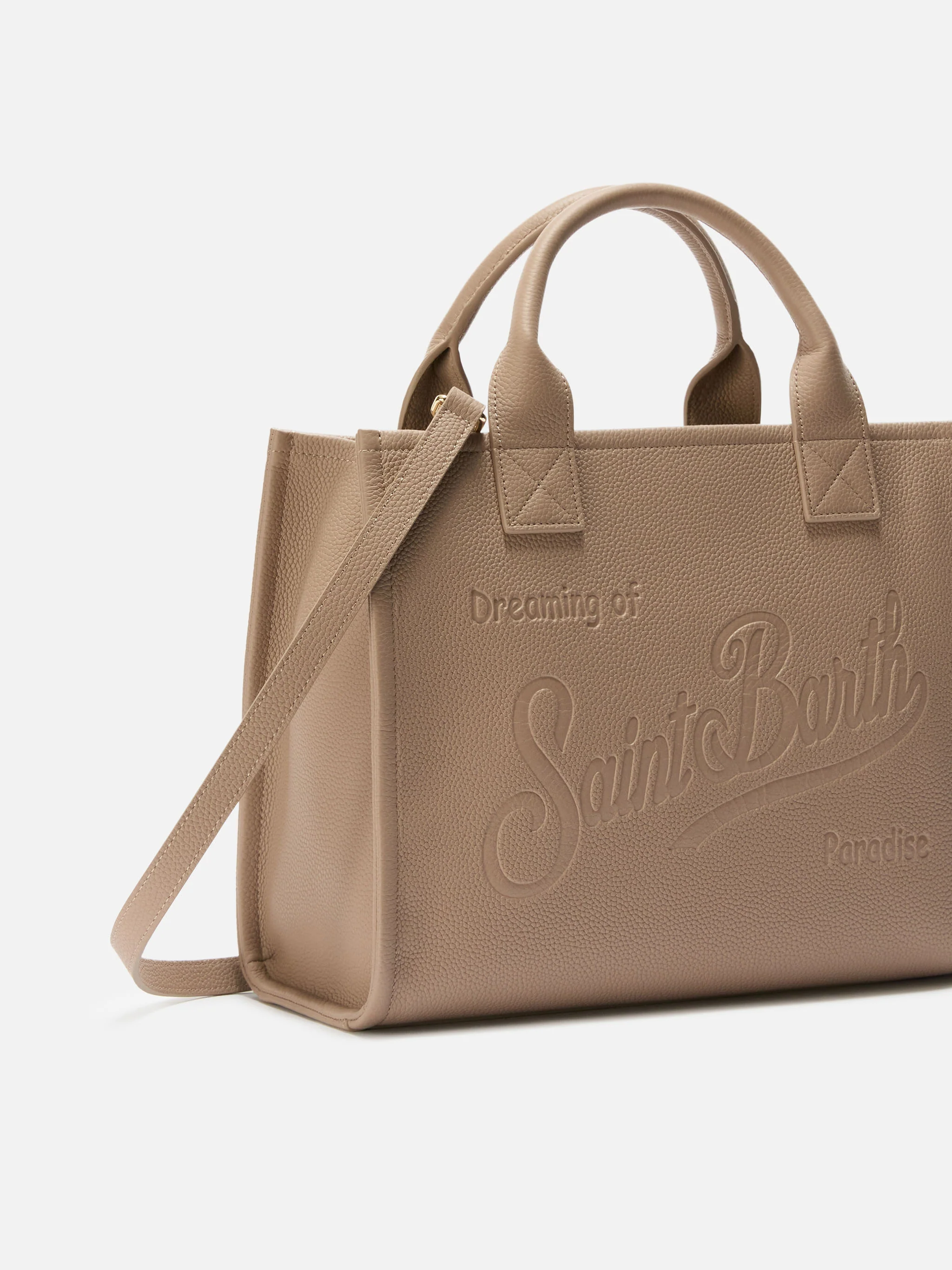 Borsa a spalla Vanity Bag Large in pelle martellata nocciola - Image 3