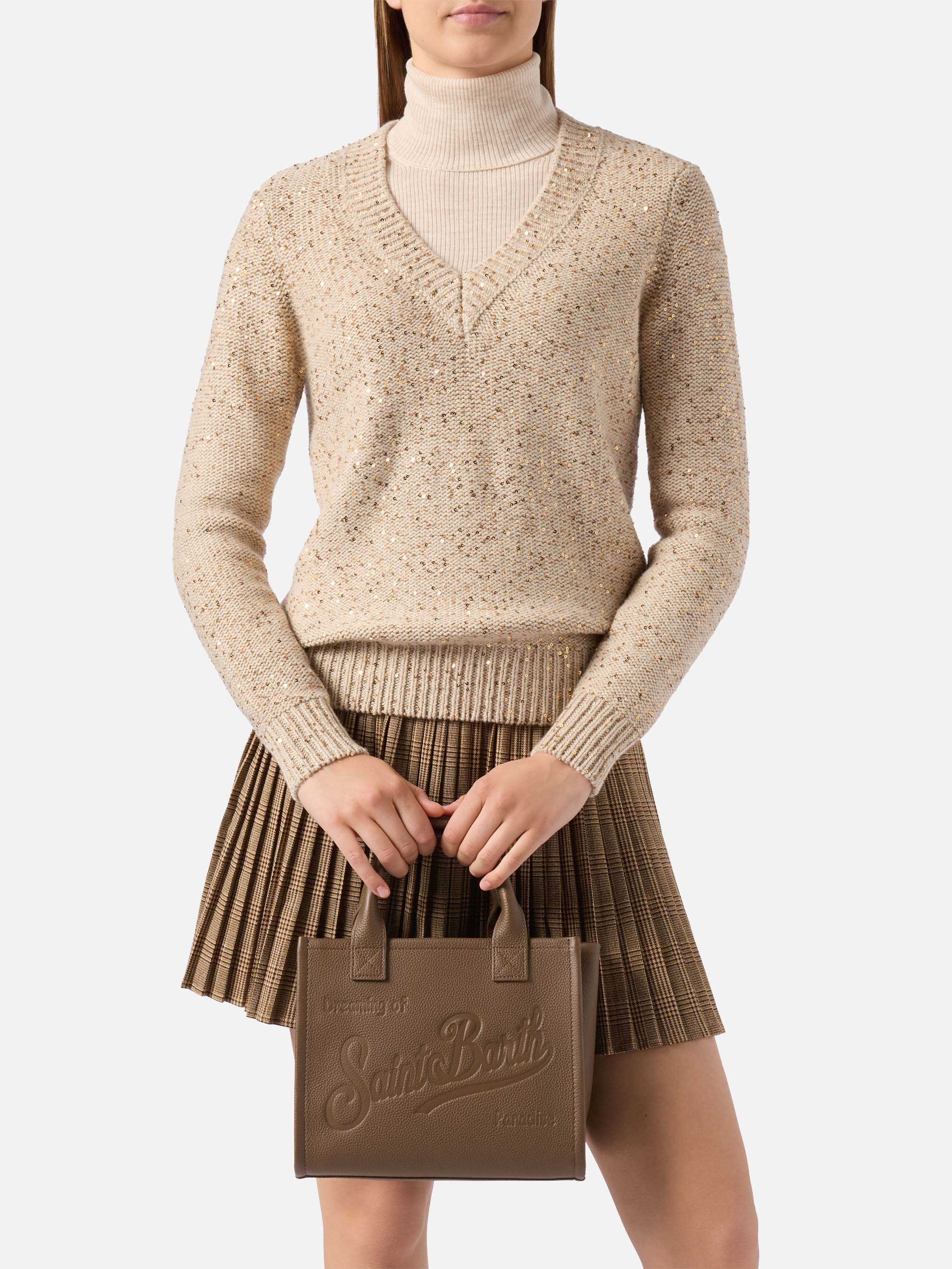 Borsa a spalla Vanity Bag Midi in pelle martellata marrone - Image 2