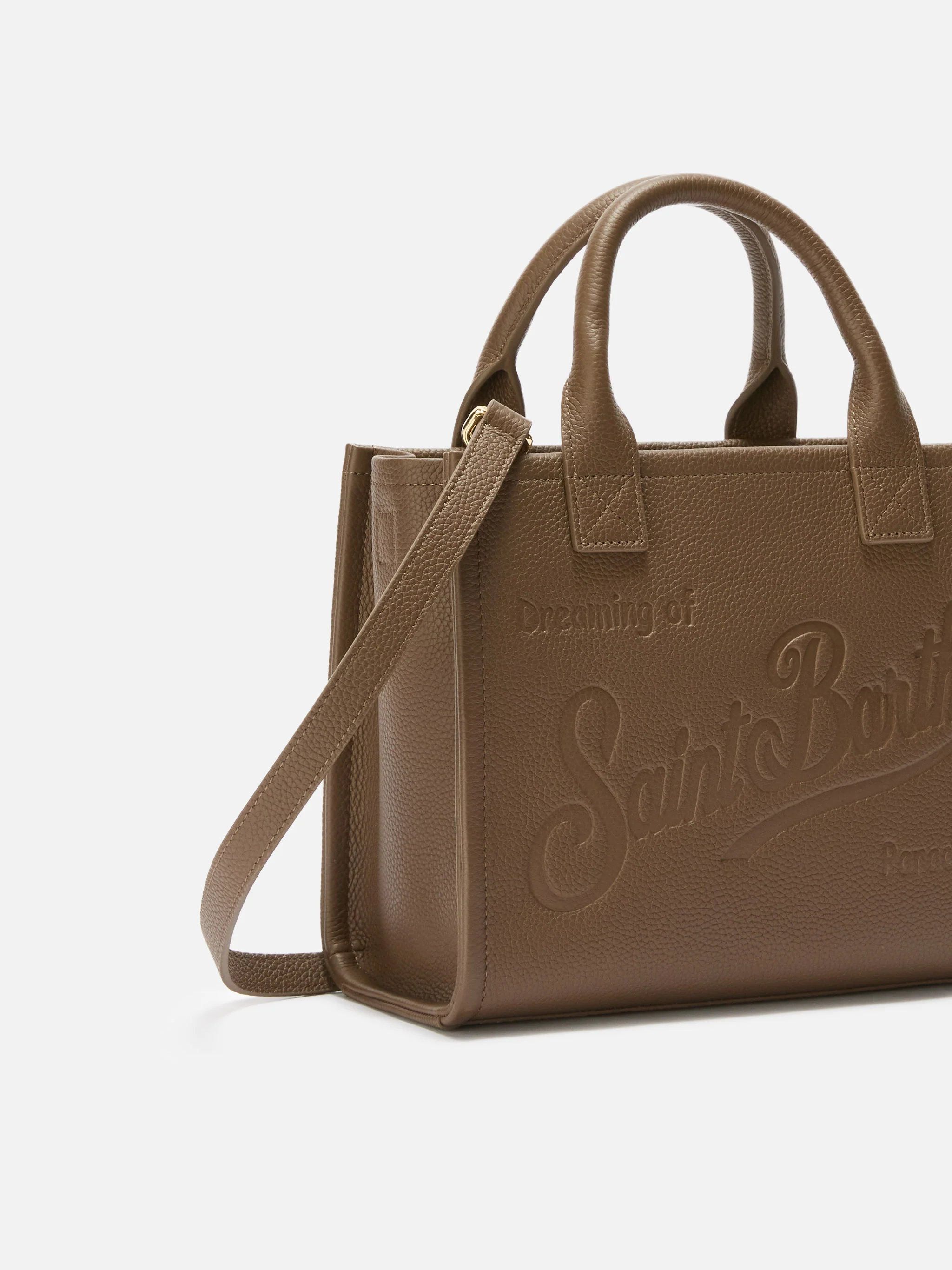 Borsa a spalla Vanity Bag Midi in pelle martellata marrone - Image 3