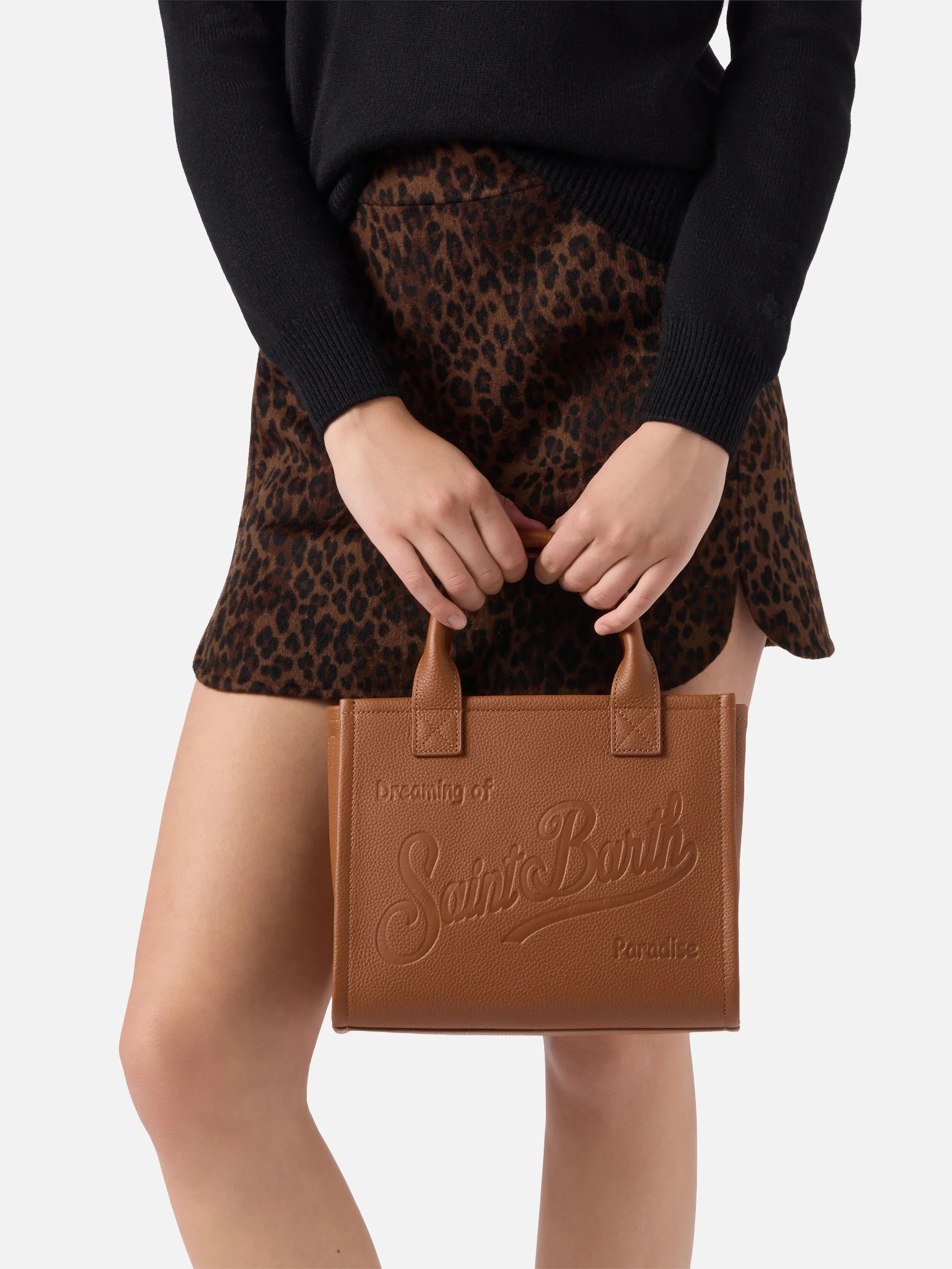 Borsa a spalla Vanity Bag Midi in pelle martellata cammello - Image 2