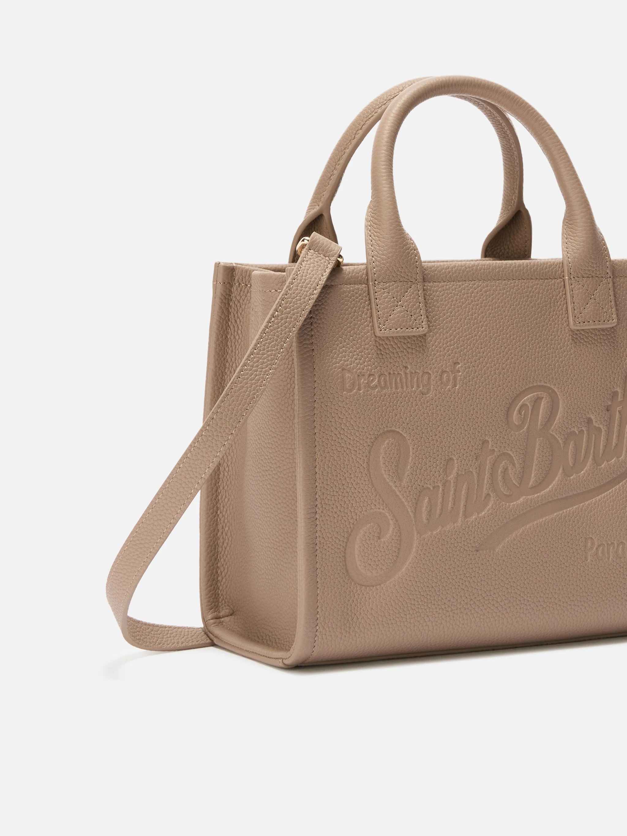 Borsa a spalla Vanity Bag Midi in pelle martellata nocciola - Image 3