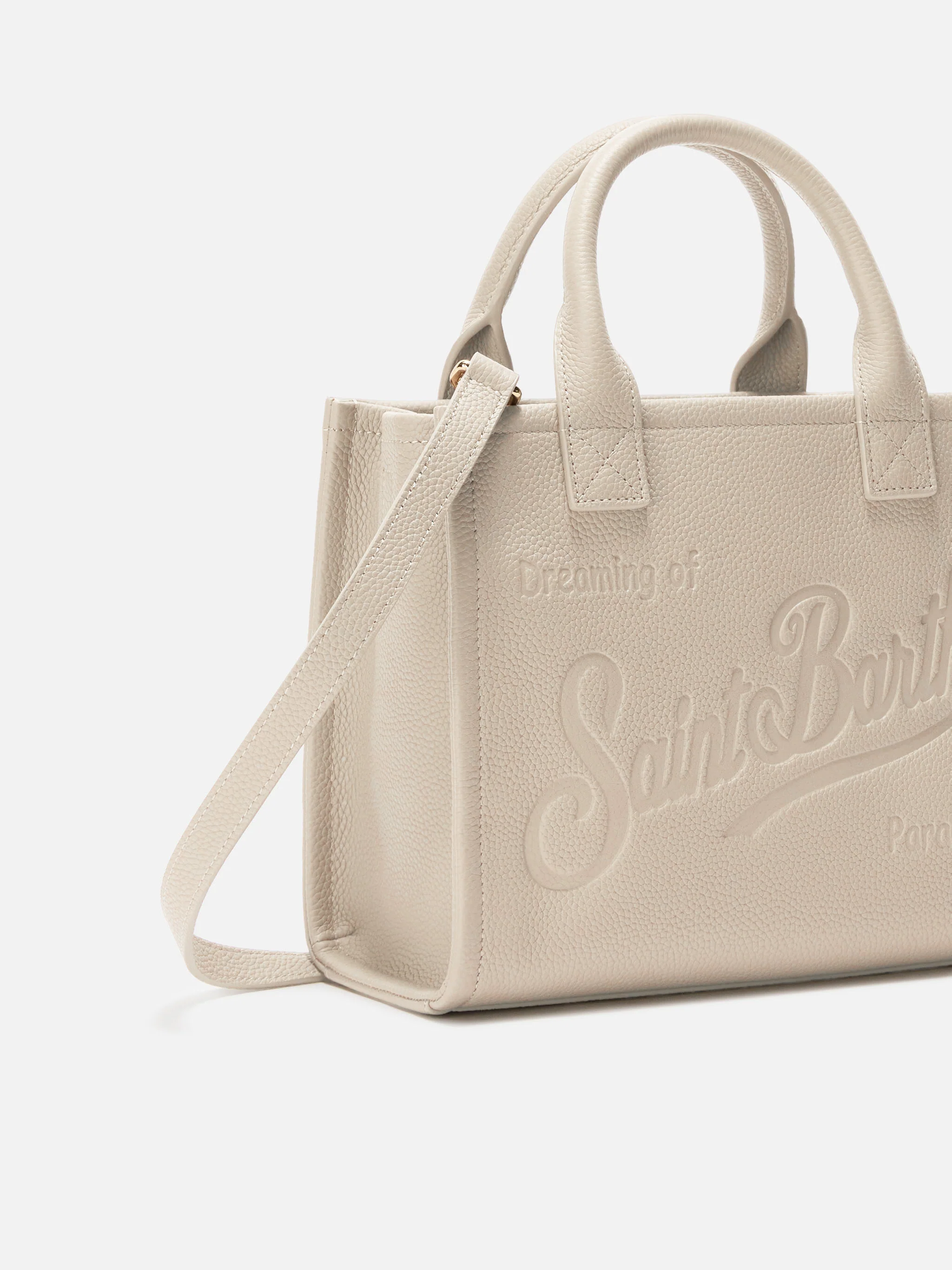 Borsa a spalla Vanity Bag Midi in pelle martellata bianca - Image 2