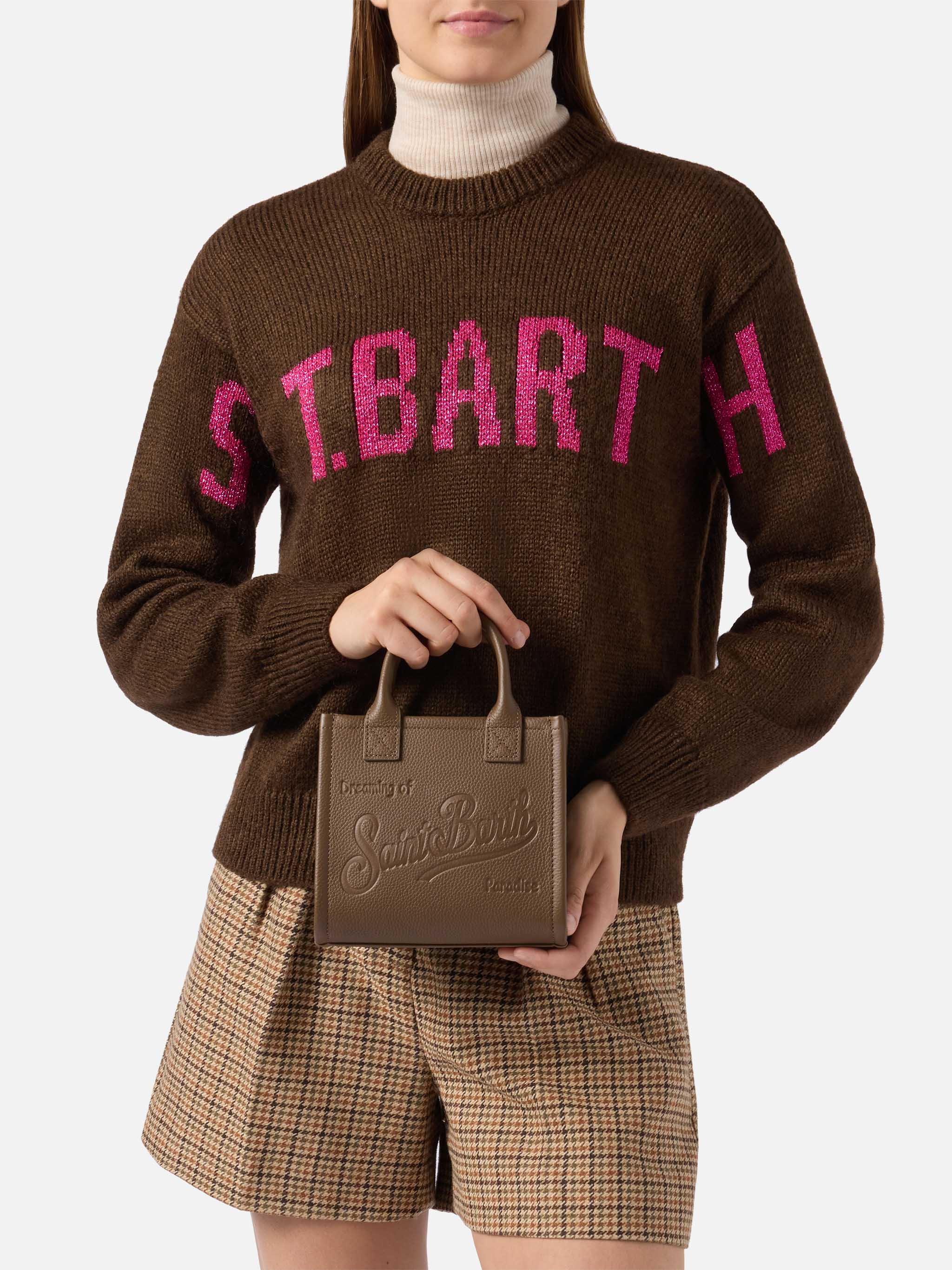 Borsa a spalla Vanity Bag Mini in pelle martellata marrone - Image 2