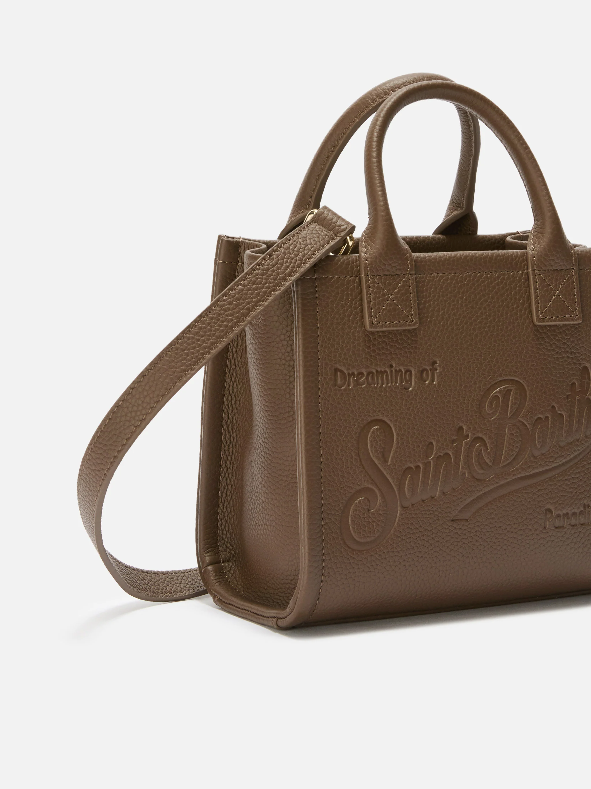 Borsa a spalla Vanity Bag Mini in pelle martellata marrone - Image 3