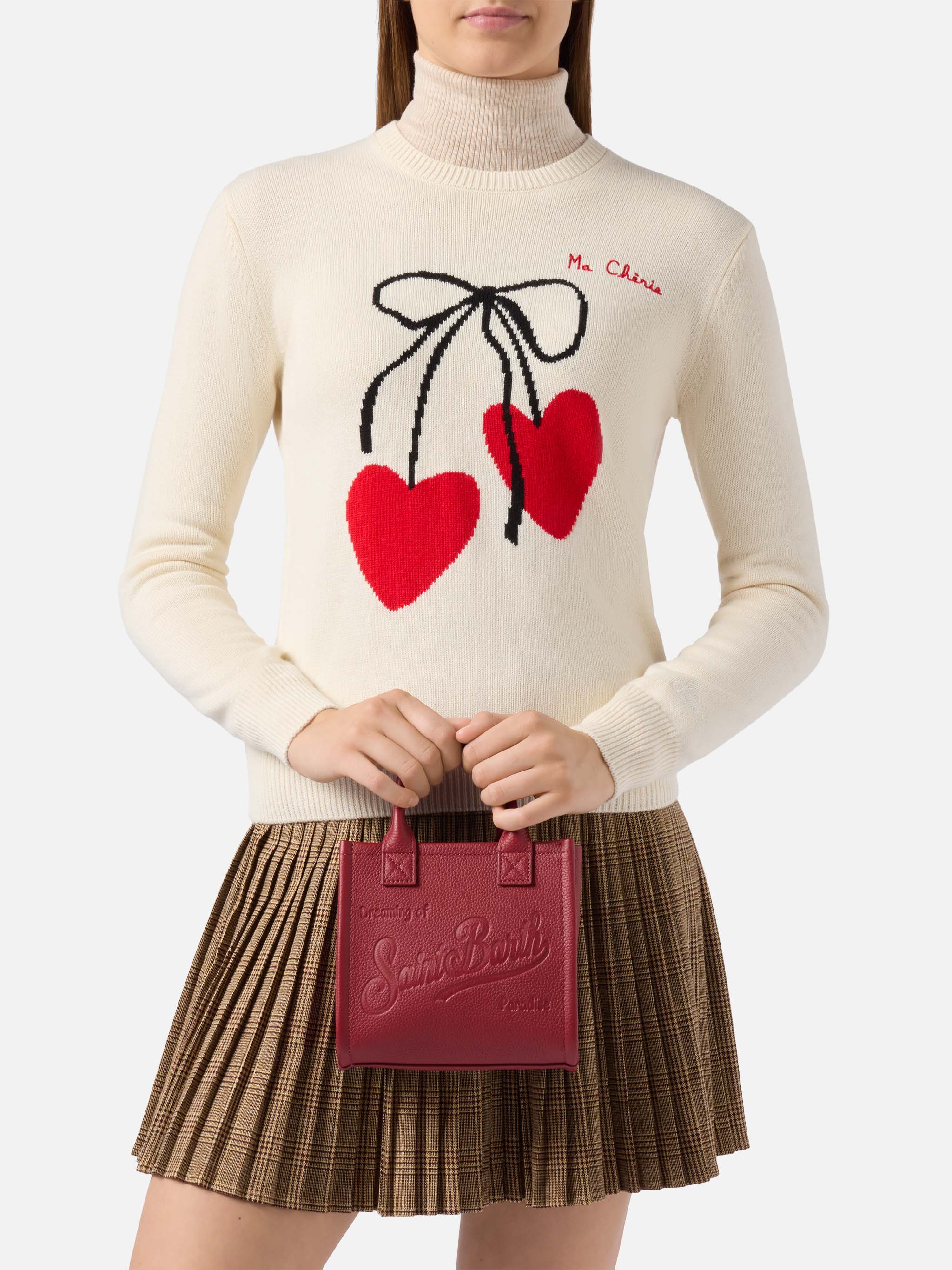 Borsa a spalla Vanity Bag Mini in pelle martellata bordeaux - Image 2