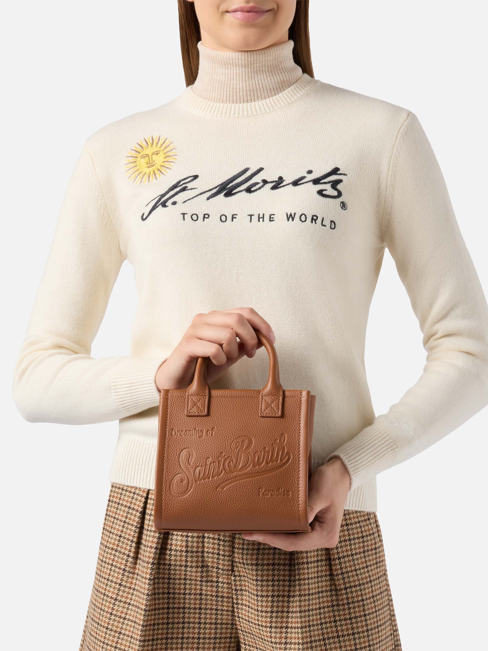 Borsa a spalla Vanity Bag Mini in pelle martellata cammello - Image 2