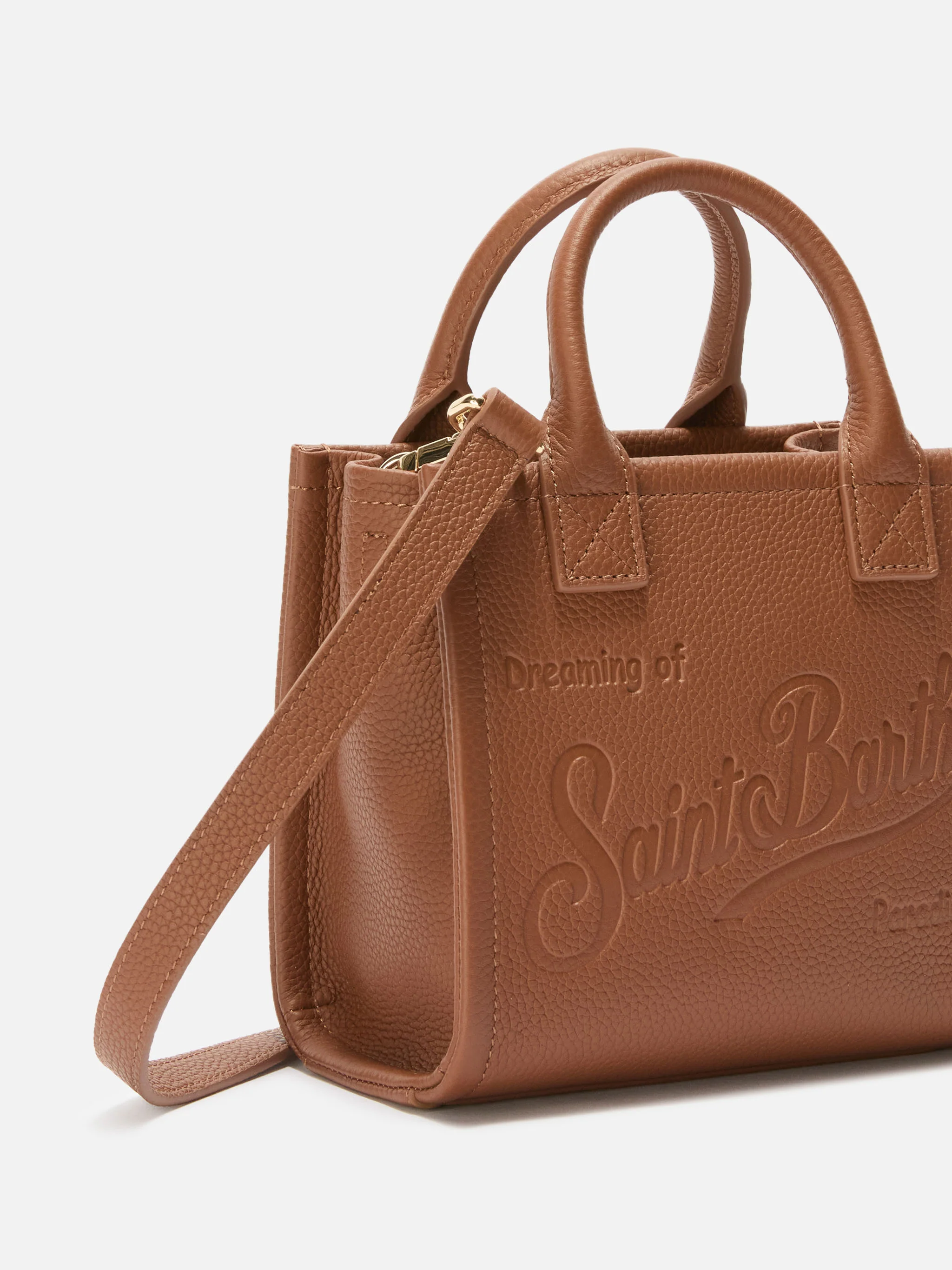 Borsa a spalla Vanity Bag Mini in pelle martellata cammello - Image 3