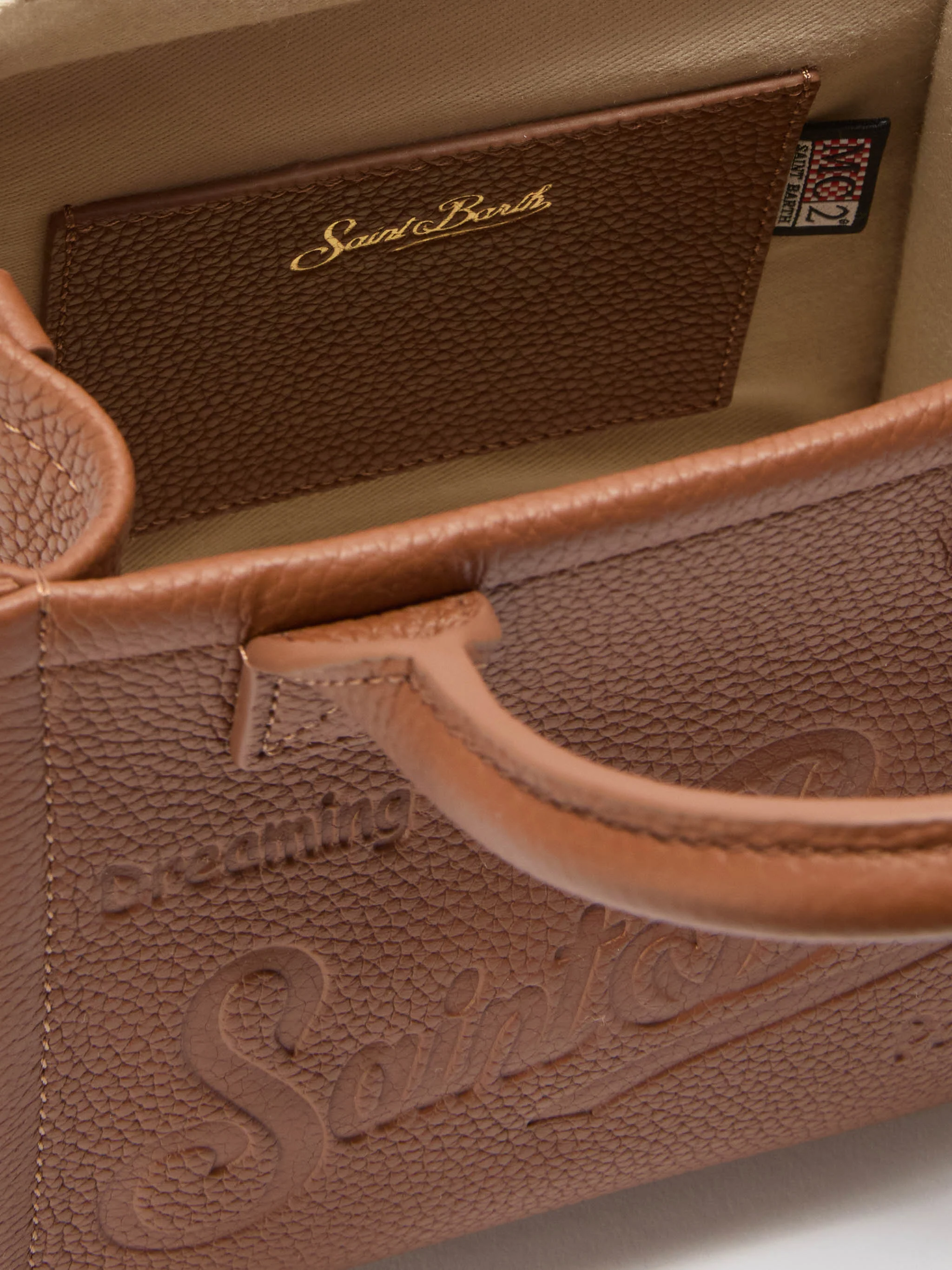 Borsa a spalla Vanity Bag Mini in pelle martellata cammello - Image 5