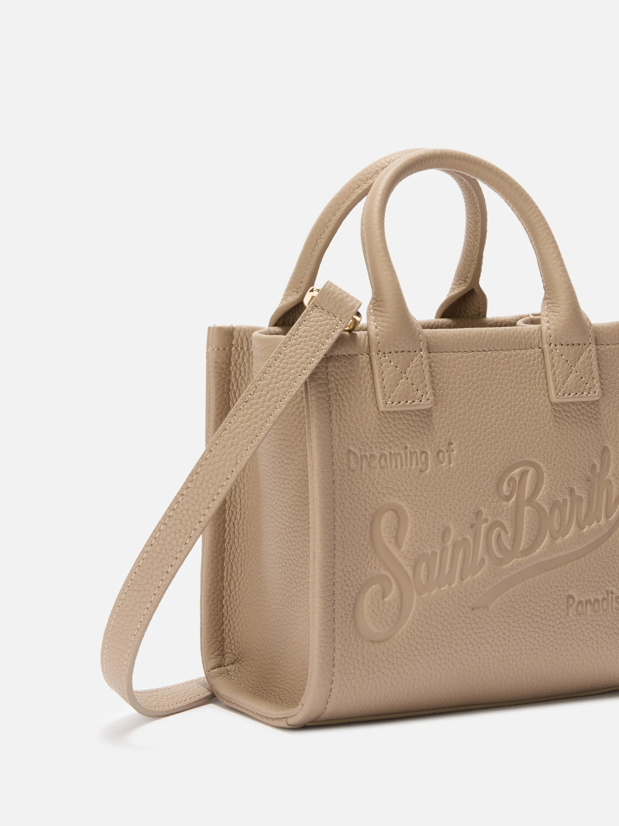 Borsa a spalla Vanity Bag Mini in pelle martellata nocciola - Image 3