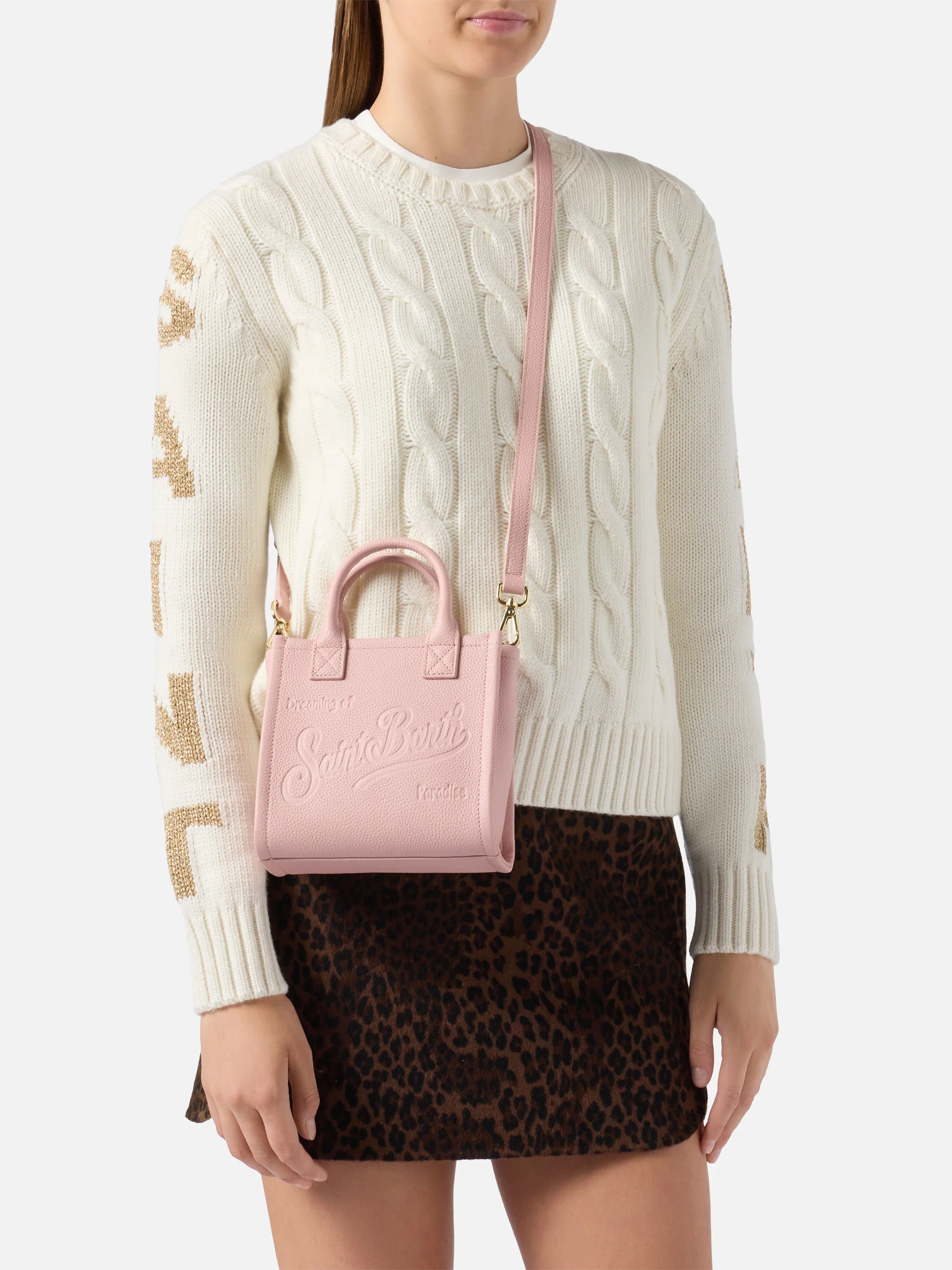 Borsa a spalla Vanity Bag Mini in pelle martellata rosa - Image 2