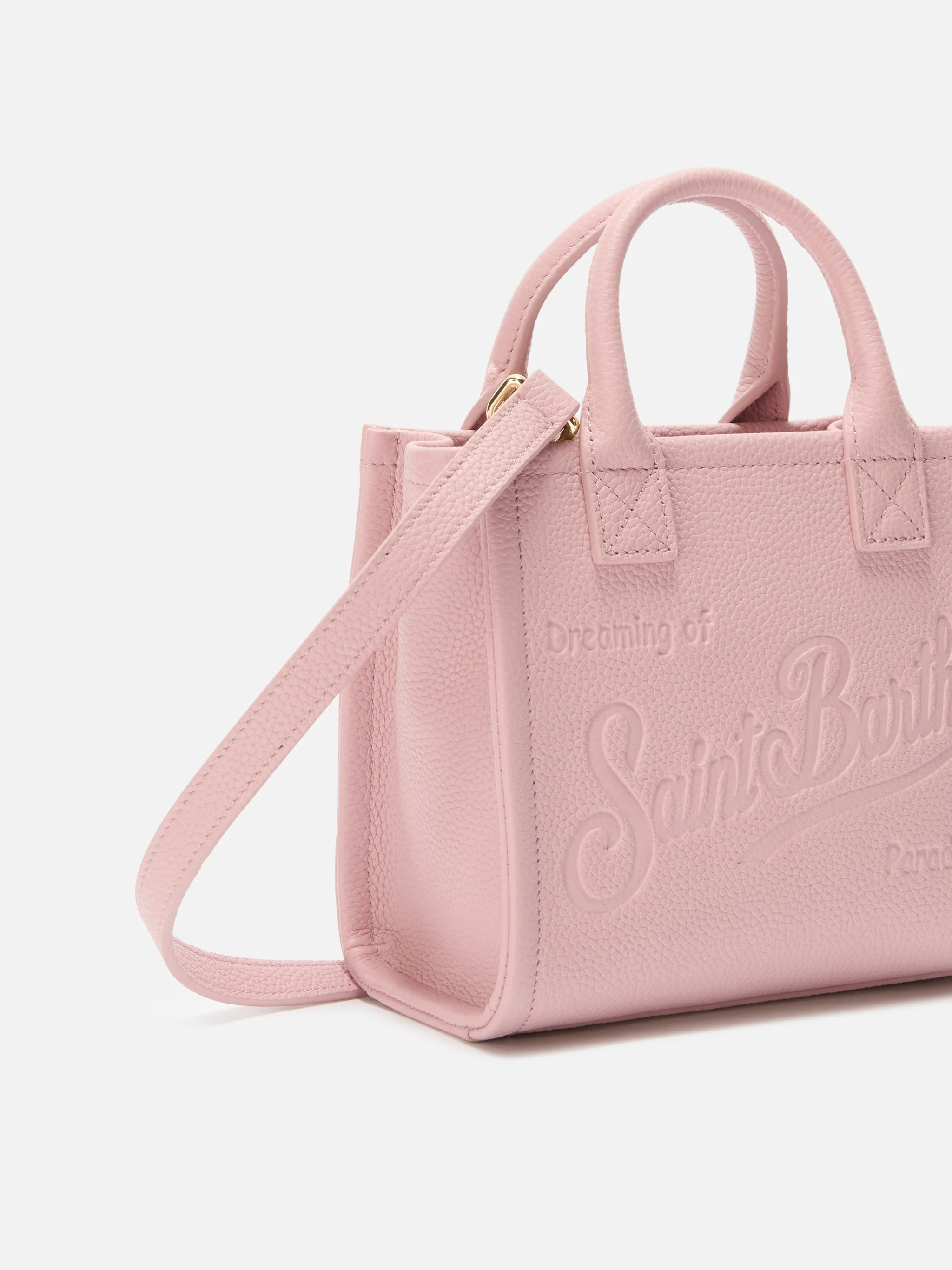 Borsa a spalla Vanity Bag Mini in pelle martellata rosa - Image 3