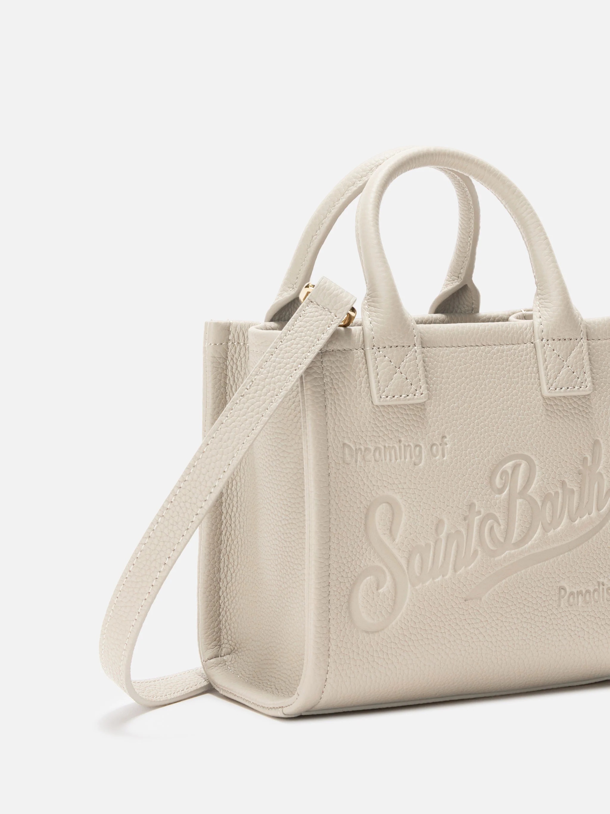 Borsa a spalla Vanity Bag Mini in pelle martellata bianca - Image 2